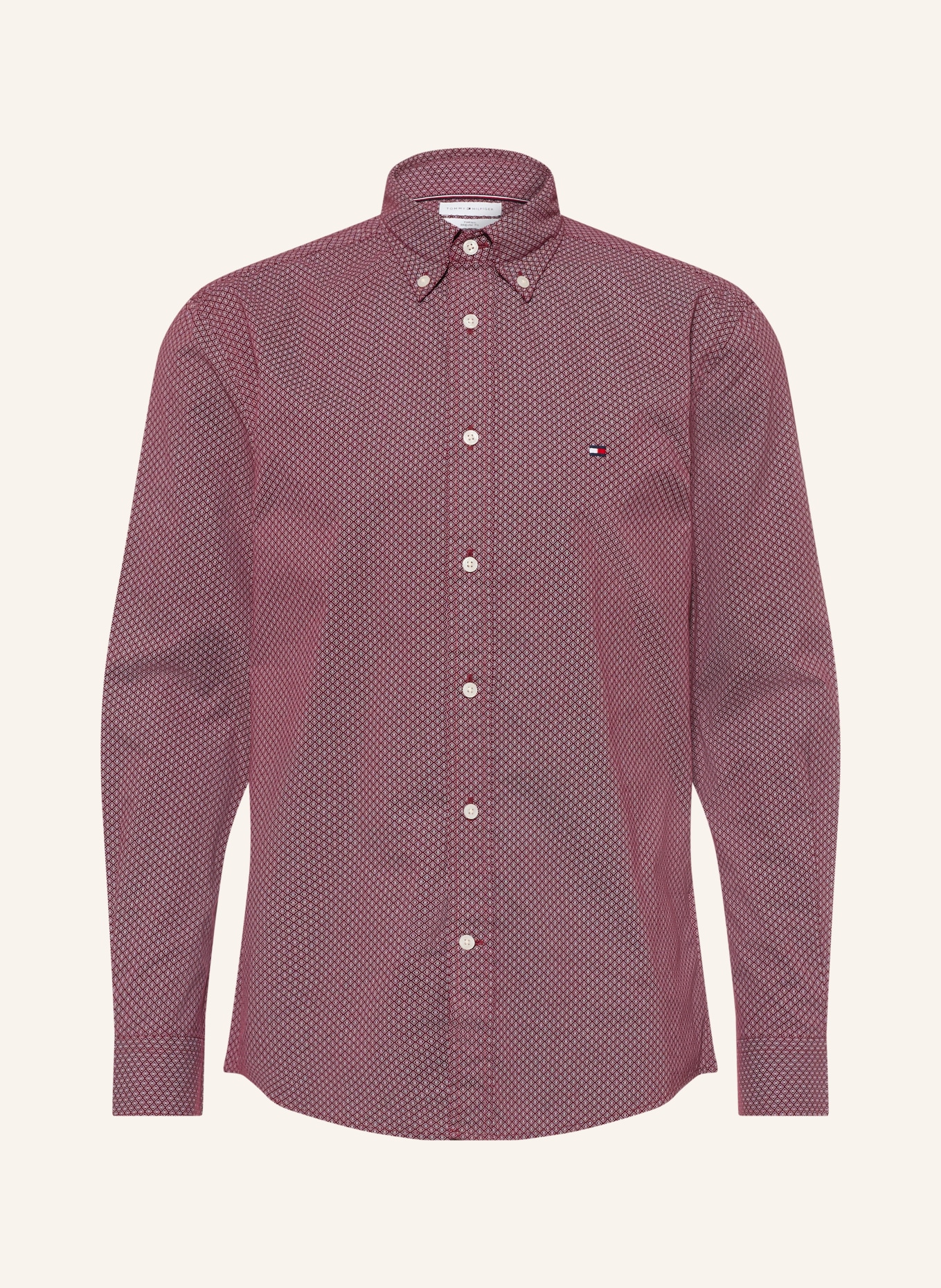 TOMMY HILFIGER Comfort Fit Shirt: DARK RED / WHITE