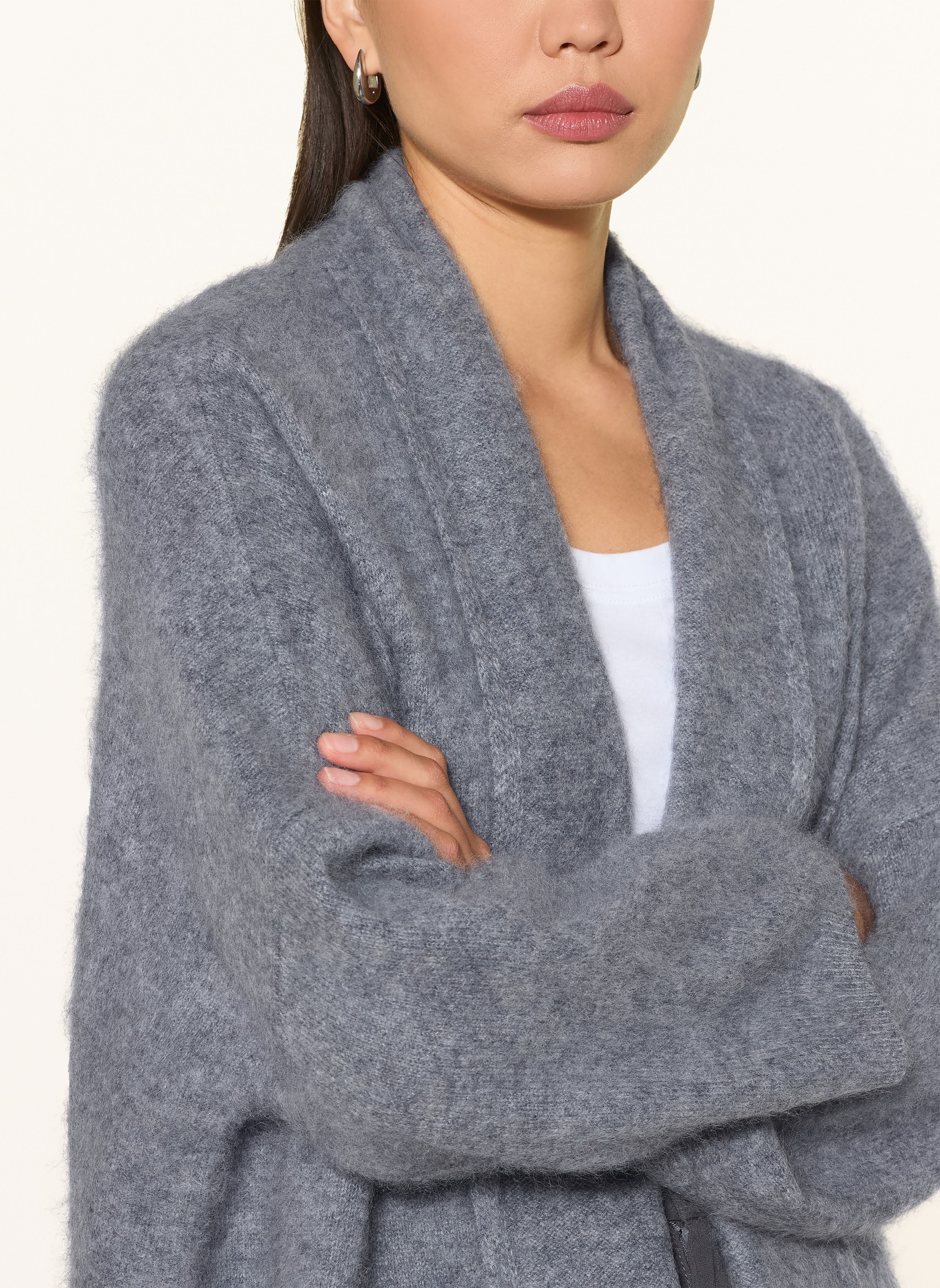 darling harbour Gebreid openvallend vest: MID GREY MELANGE
