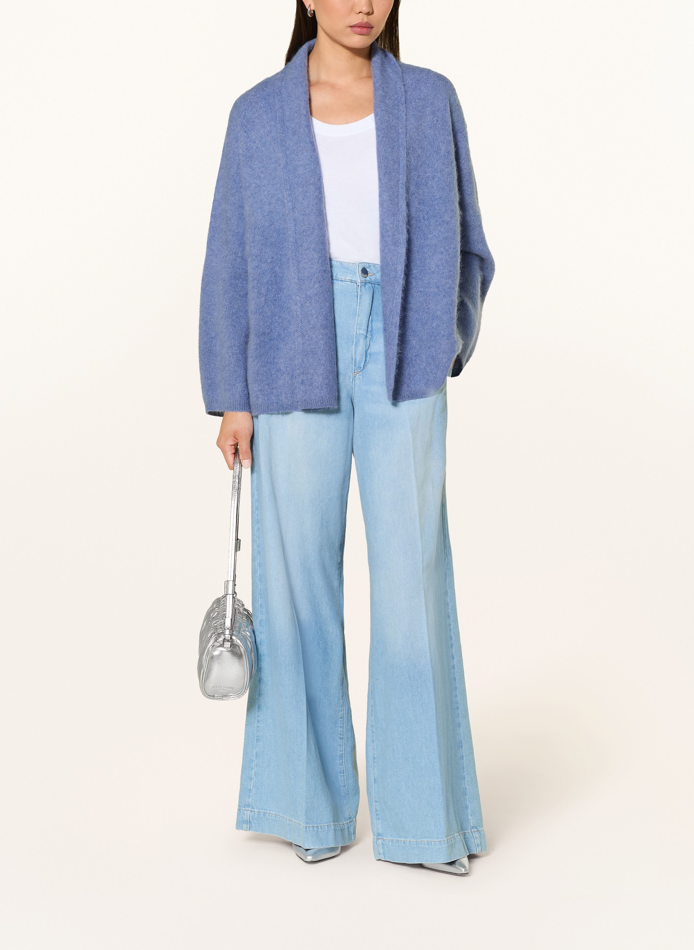 darling harbour Gebreid openvallend vest: DUSTY BLUE MELANGE