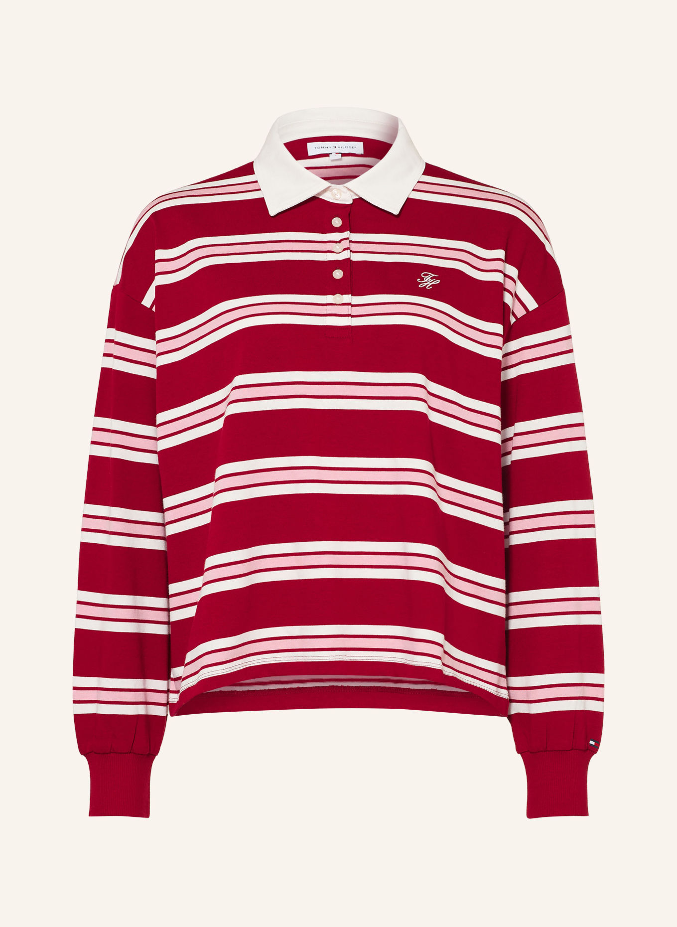 TOMMY HILFIGER Rugbyshirt: DUNKELROT / ROSA / WEISS