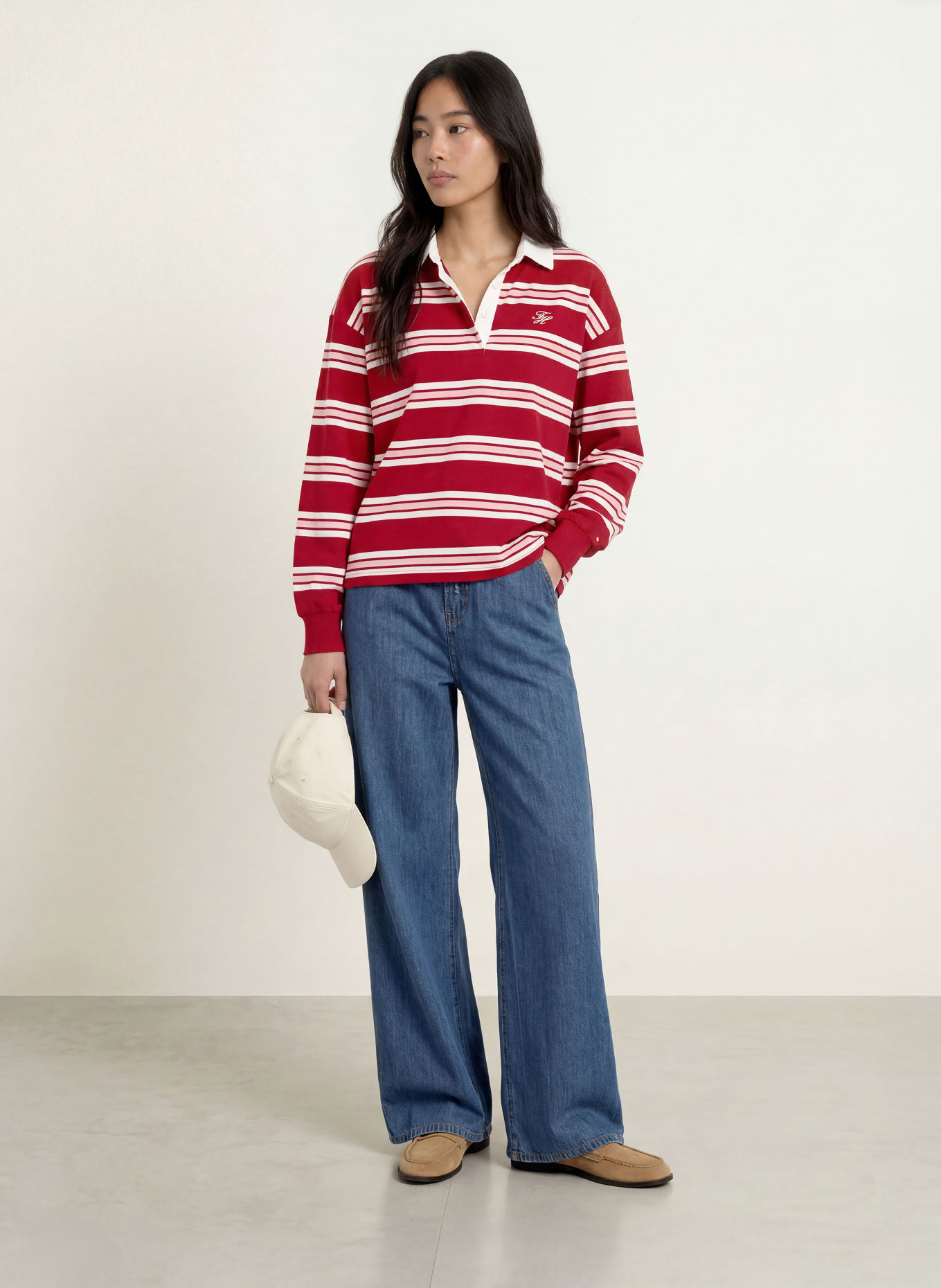 TOMMY HILFIGER Rugbyshirt: DUNKELROT / ROSA / WEISS