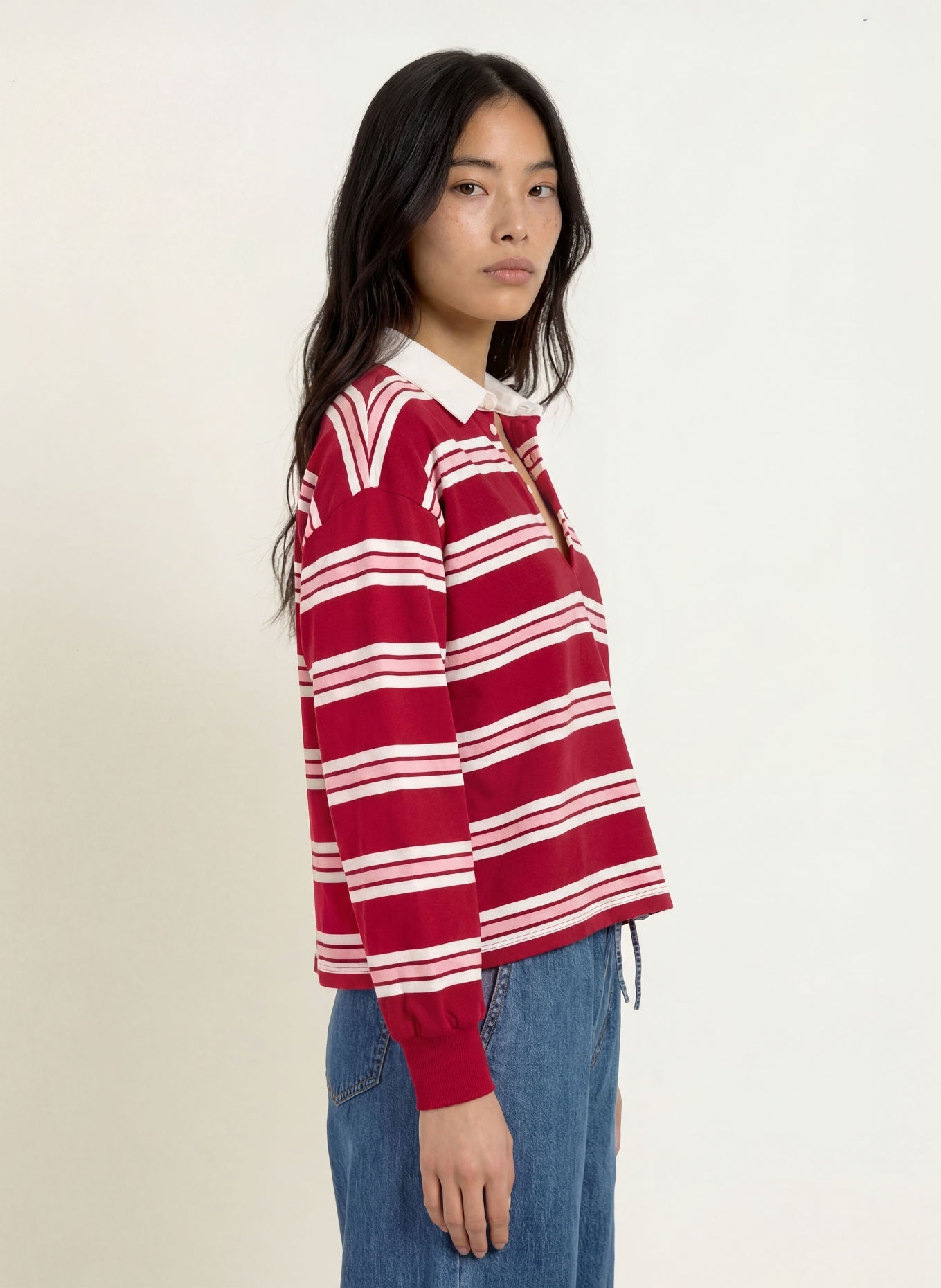 TOMMY HILFIGER Rugbyshirt: DUNKELROT / ROSA / WEISS