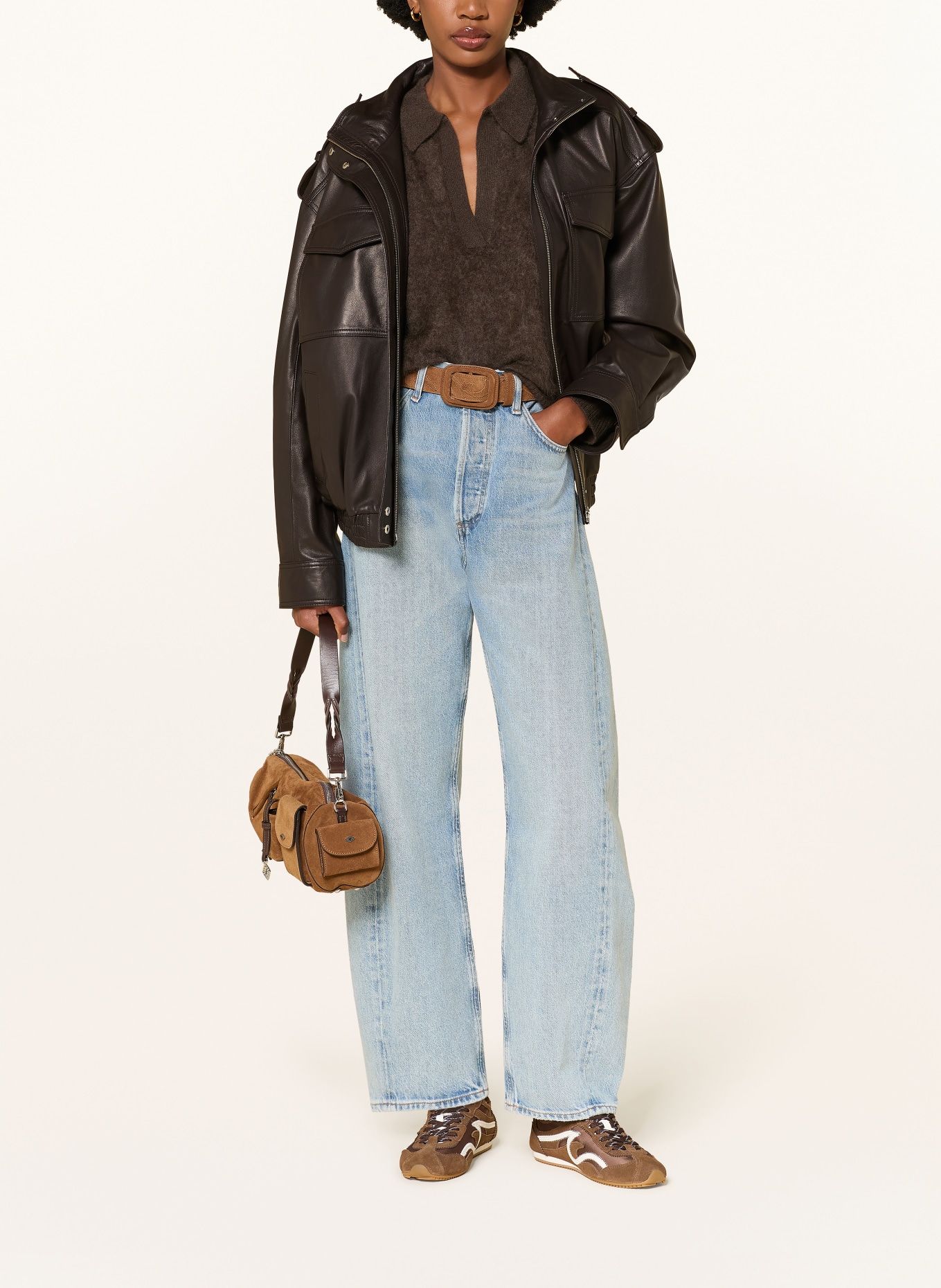 MRS & HUGS Leather jacket: DARK BROWN