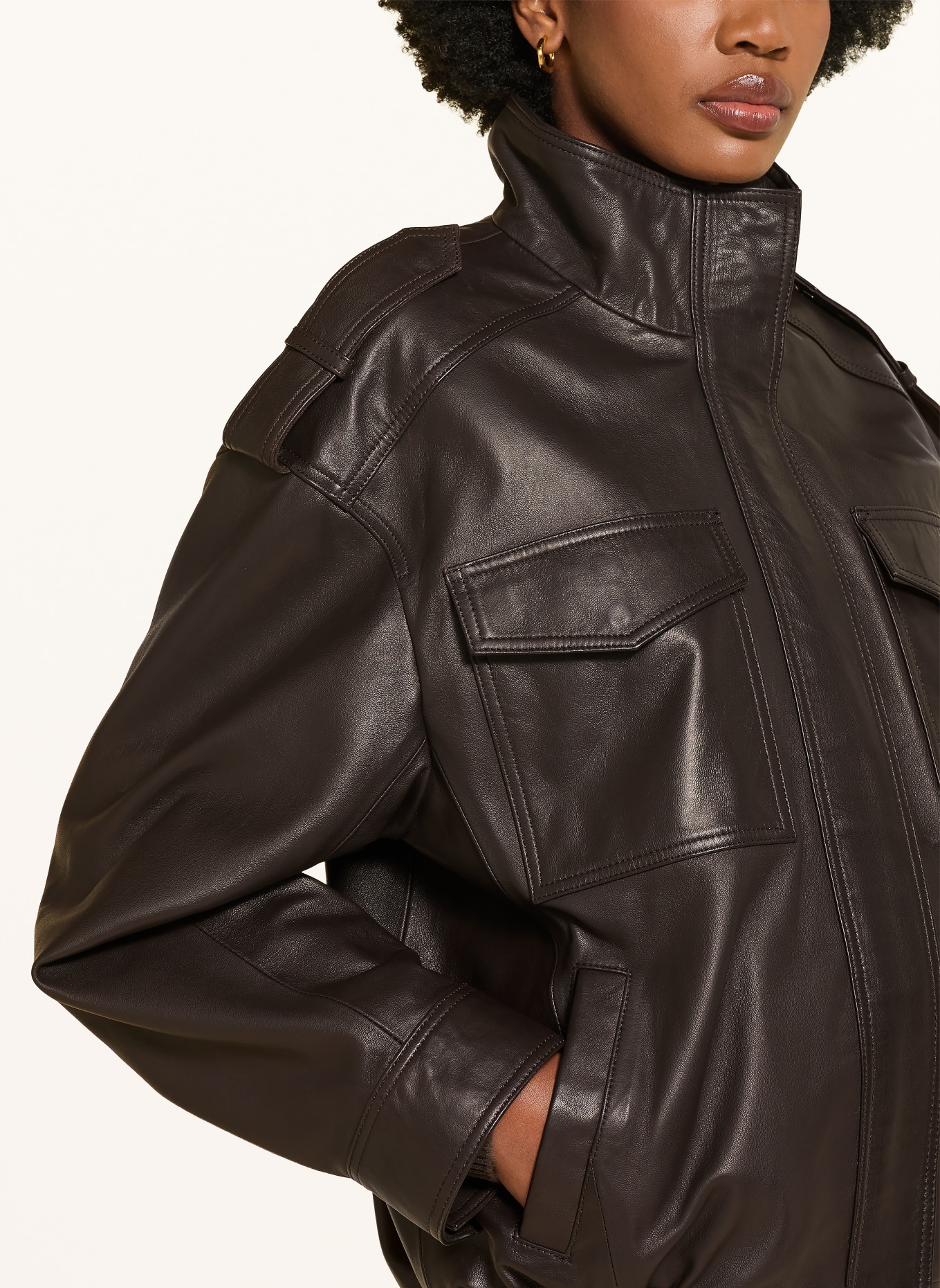 MRS & HUGS Leather jacket: DARK BROWN