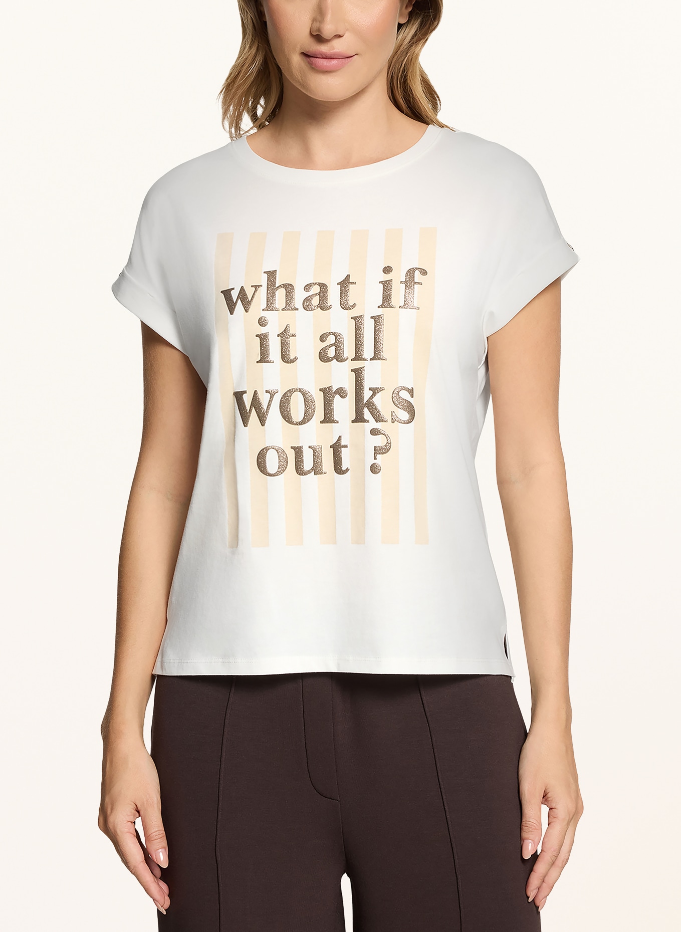 CARTOON T-shirt met glittergaren: WIT / BRUIN / BEIGE