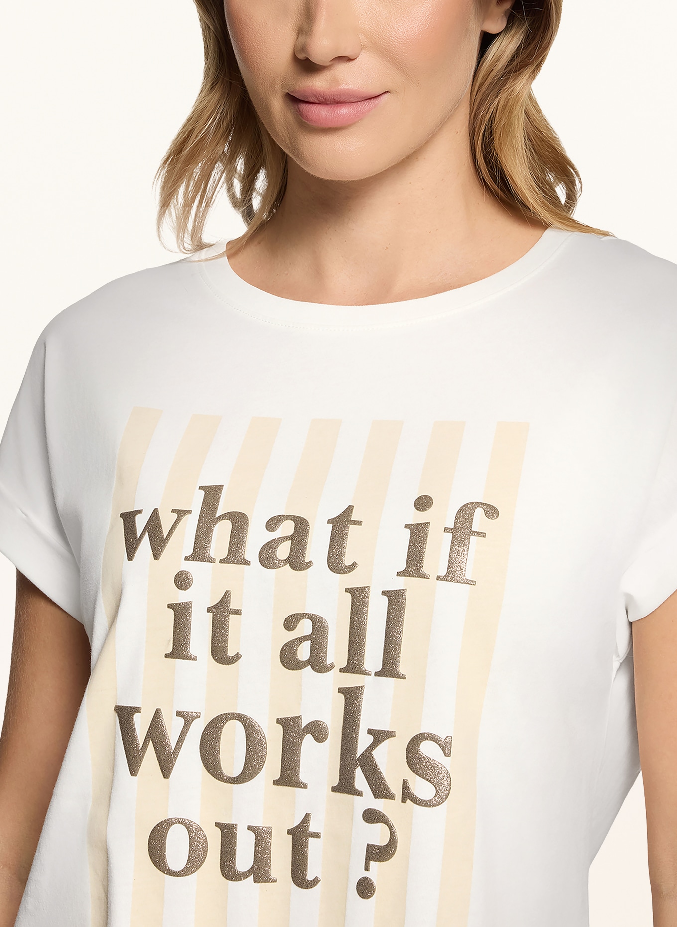 CARTOON T-shirt met glittergaren: WIT / BRUIN / BEIGE