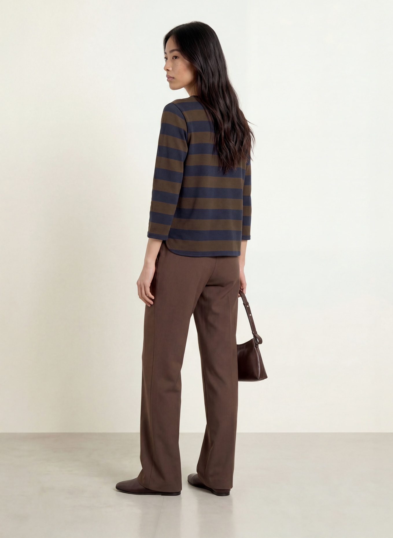 MORE & MORE Shirt met 3/4-mouwen: DONKERBLAUW / MARRON FONCÉ