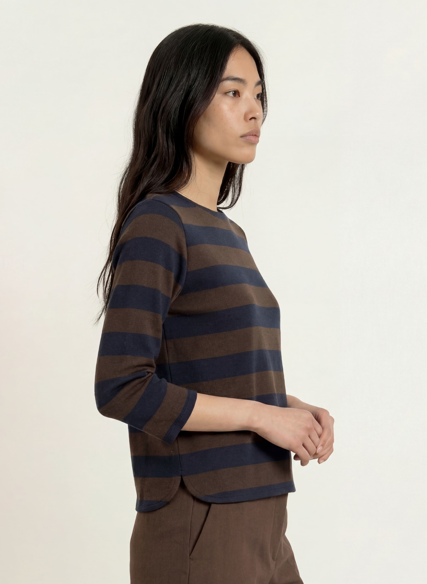 MORE & MORE Shirt met 3/4-mouwen: DONKERBLAUW / MARRON FONCÉ