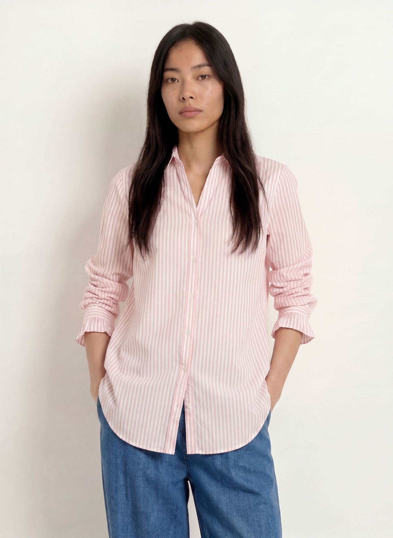 MORE & MORE Bluse mit Rüschen: ROSÉ / WEISS