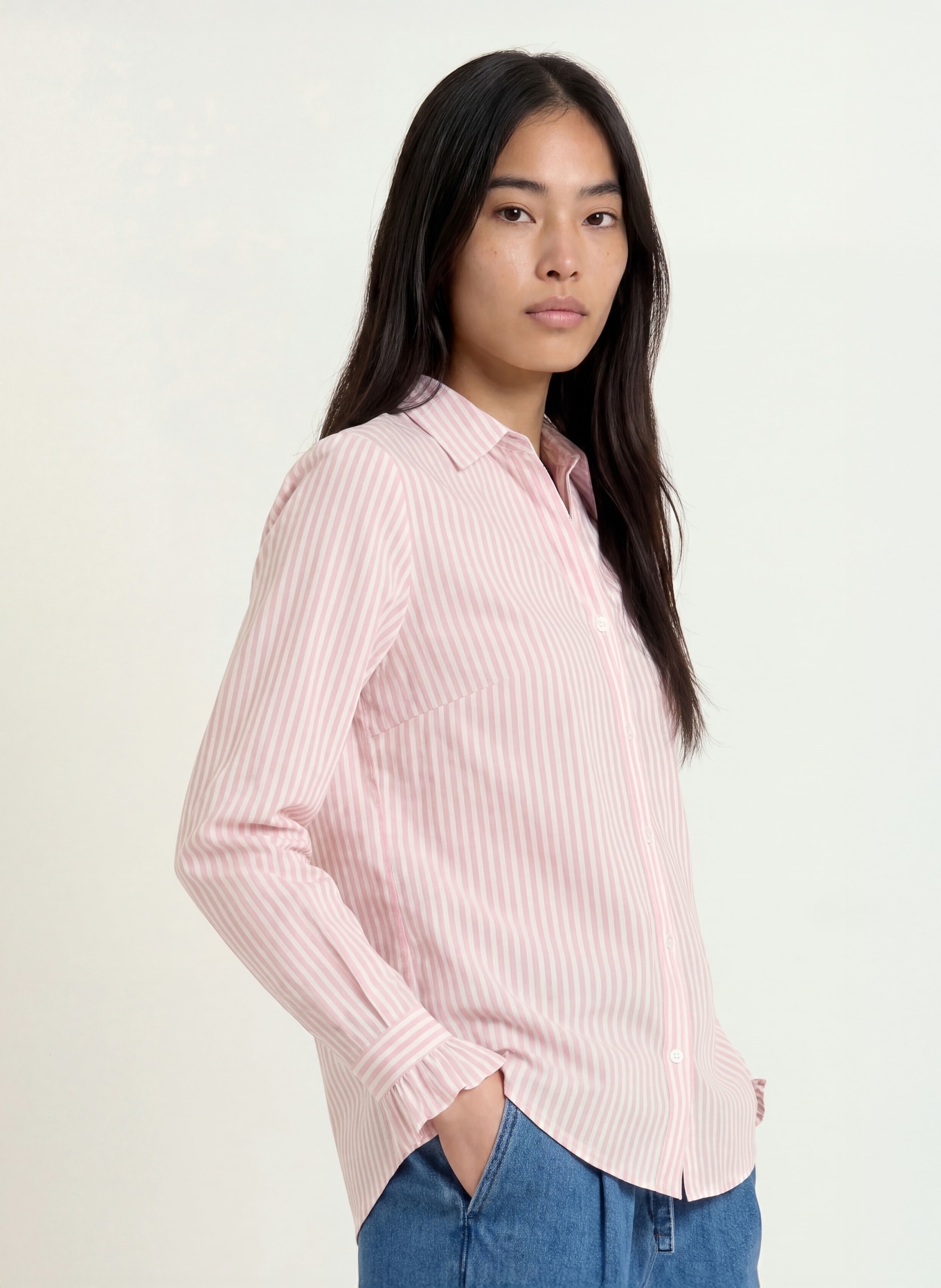 MORE & MORE Bluse mit Rüschen: ROSÉ / WEISS