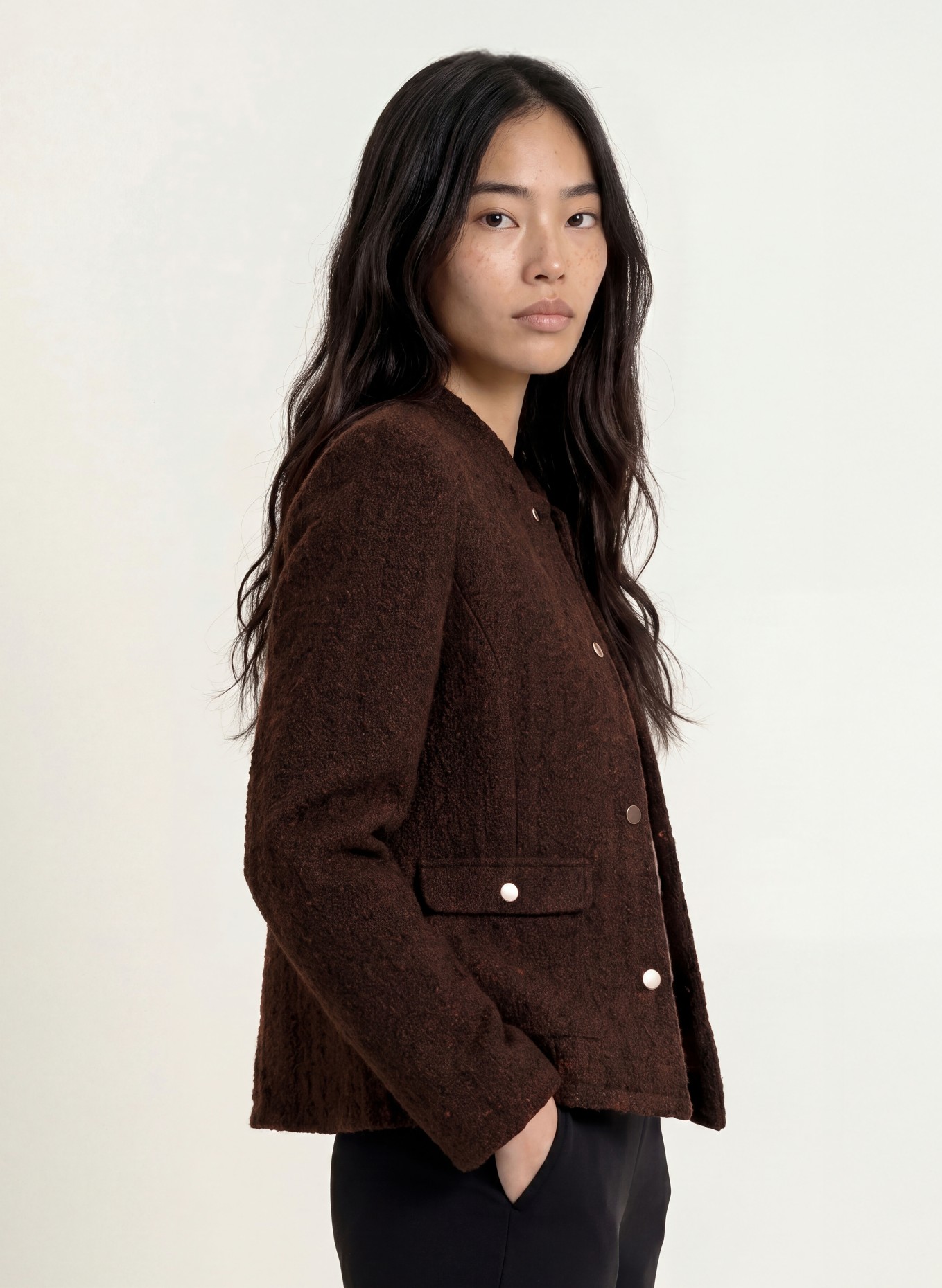 MORE & MORE Kastenjacke aus Bouclé: DUNKELBRAUN / BRAUN