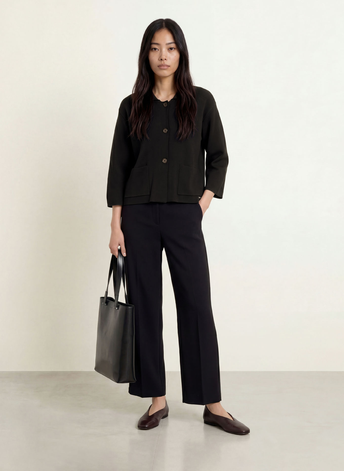 MORE & MORE Cardigan with 3/4 sleeves: BLACK