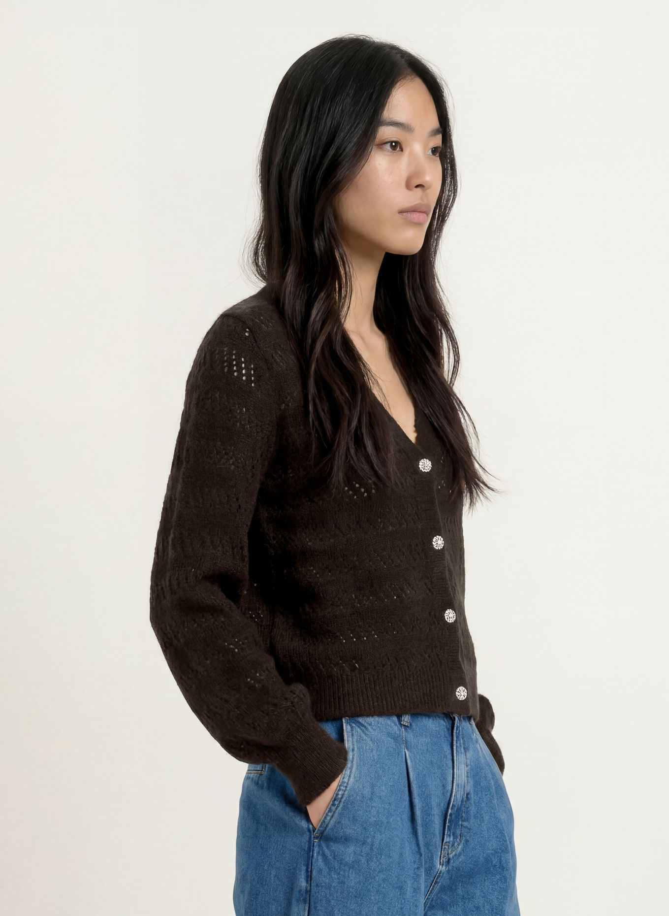 MORE & MORE Cardigan: DARK BROWN