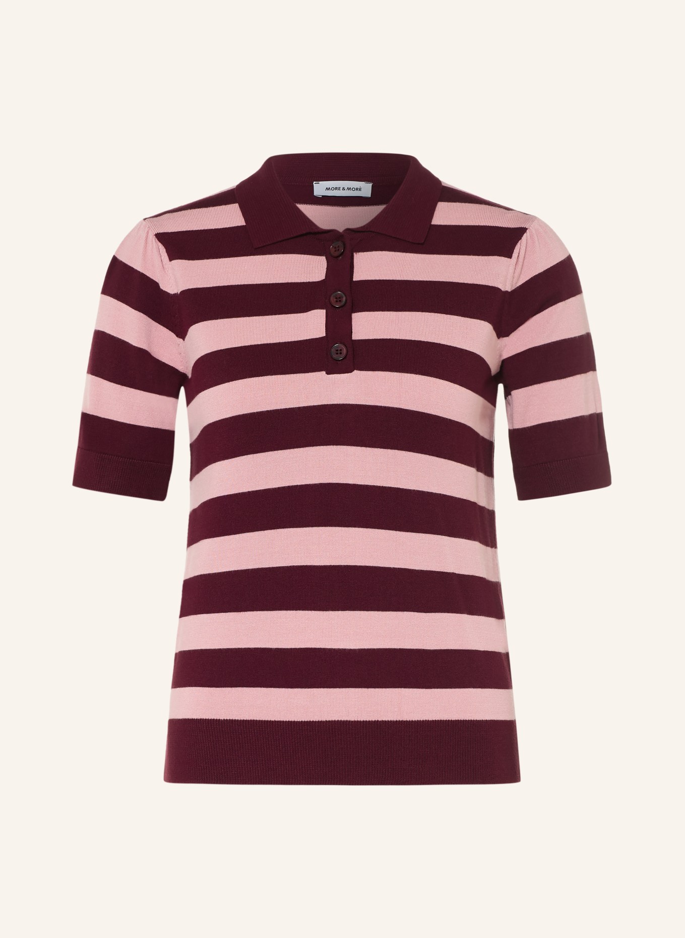 MORE & MORE Gebreid poloshirt: DONKERROOD / ROZE