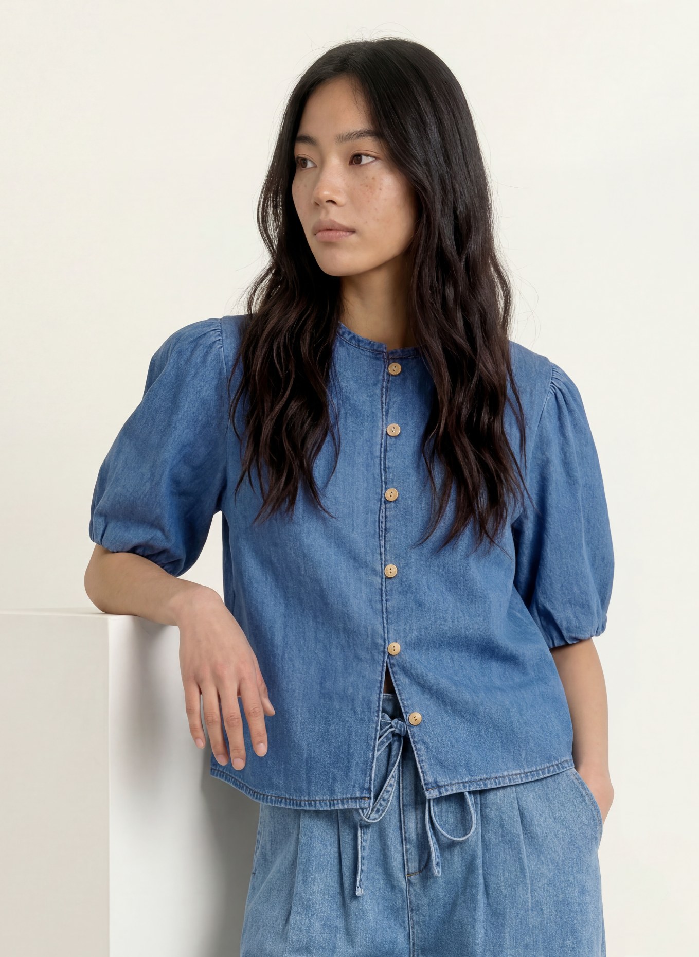 MORE & MORE Jeansbluse: BLAU