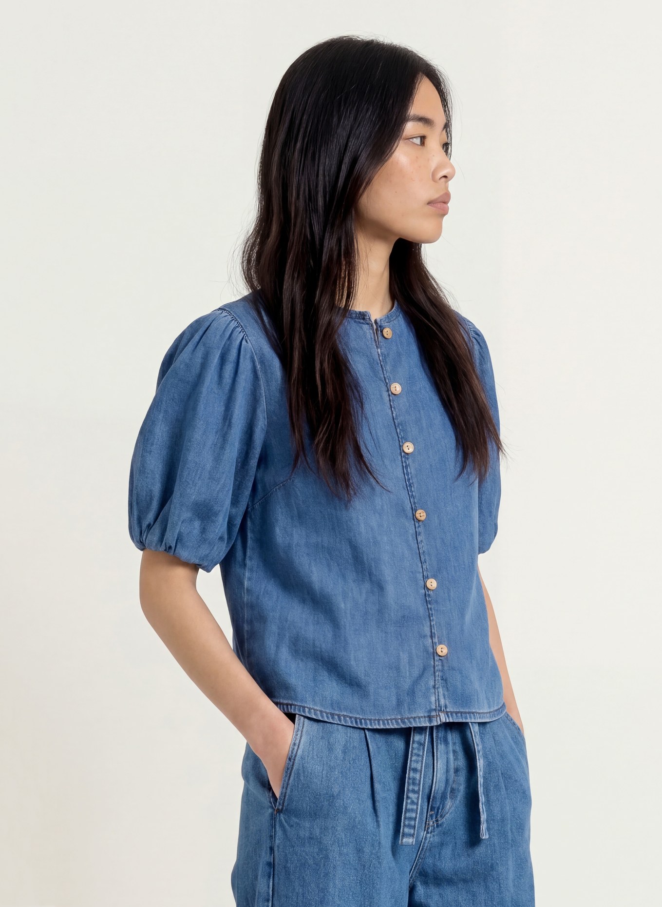 MORE & MORE Jeansbluse: BLAU