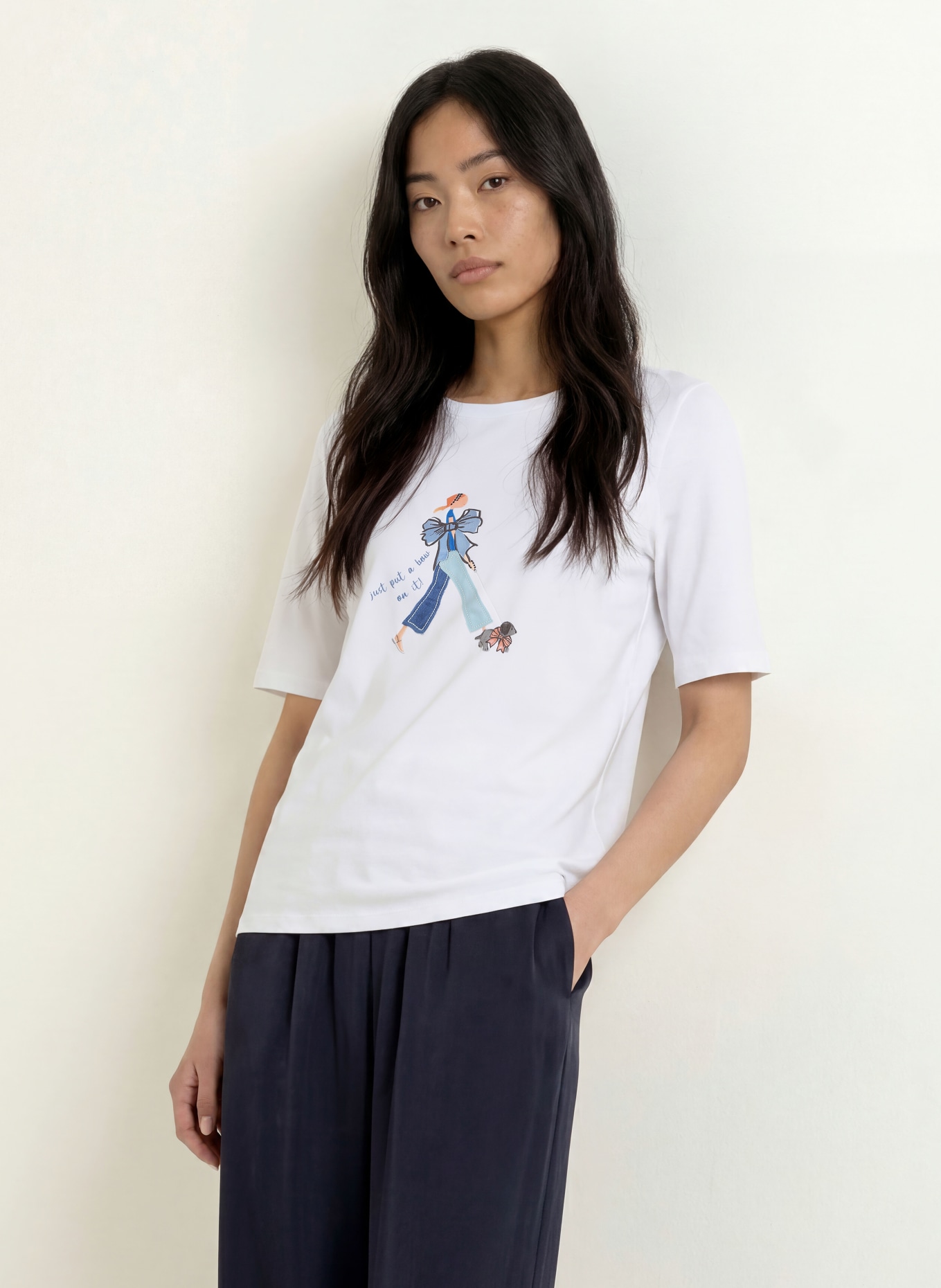 MORE & MORE T-shirt with rhinestones: WHITE / BEIGE / BLUE