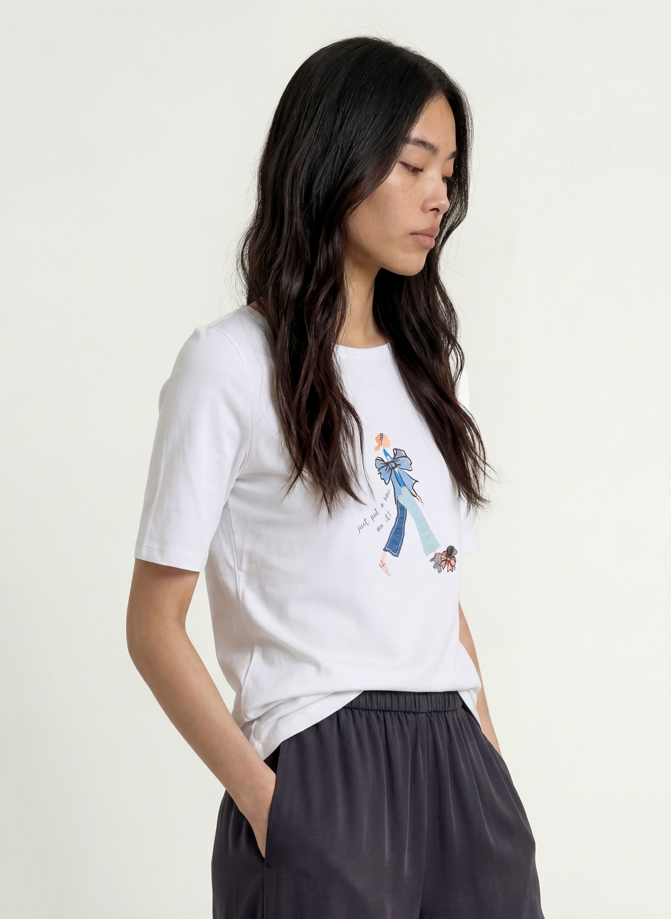 MORE & MORE T-shirt with rhinestones: WHITE / BEIGE / BLUE