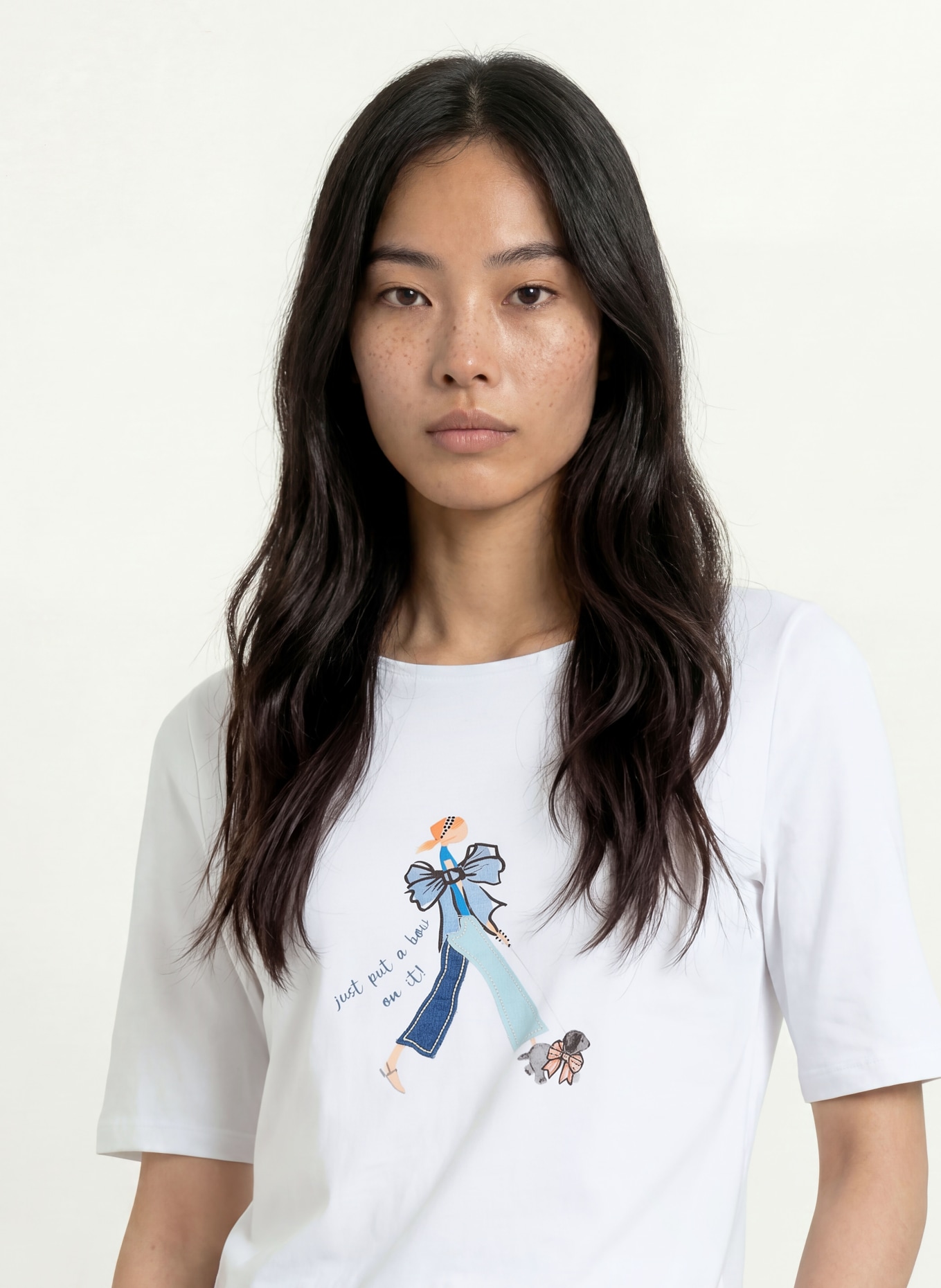 MORE & MORE T-shirt with rhinestones: WHITE / BEIGE / BLUE