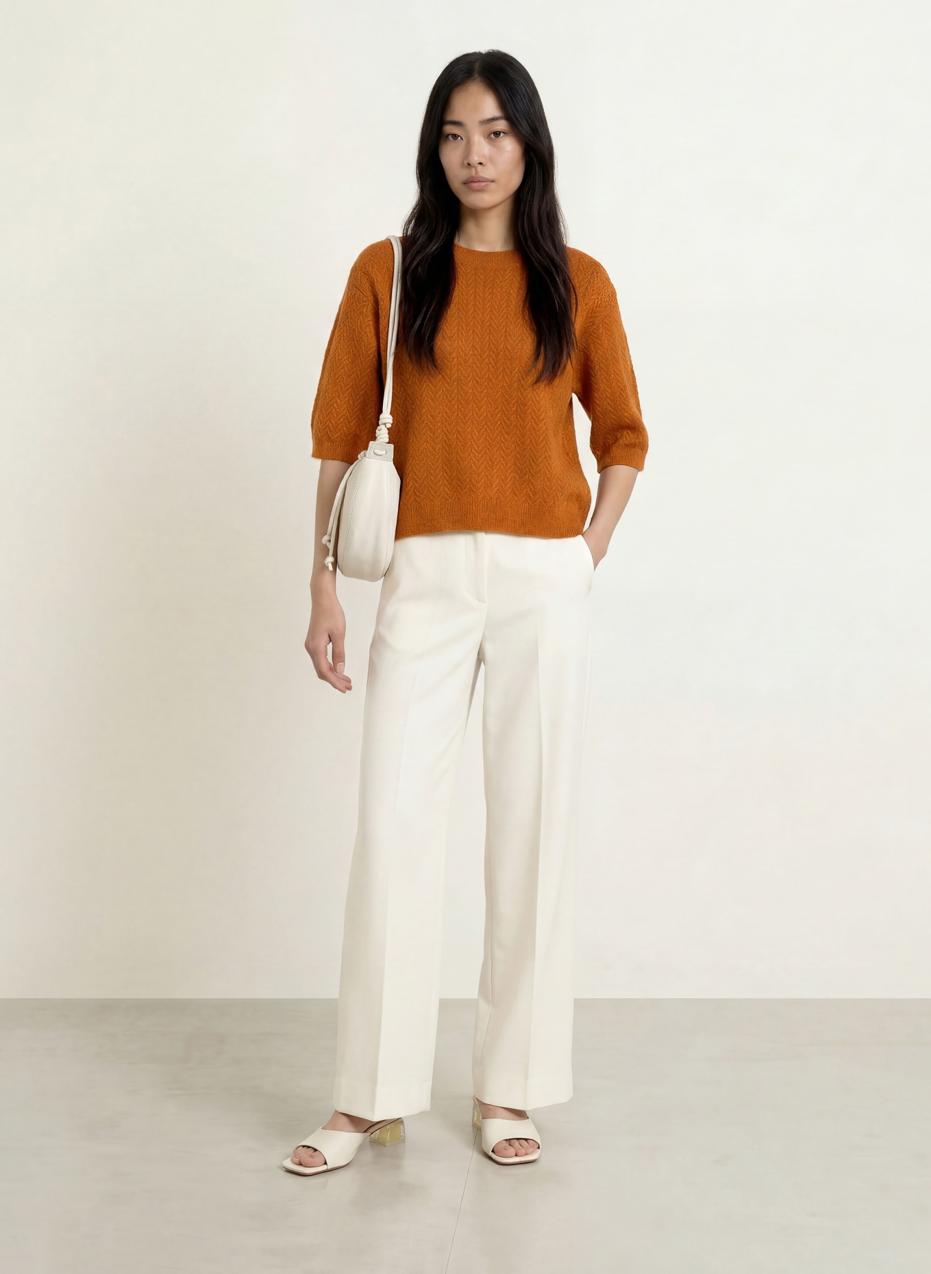 MORE & MORE Strickshirt mit 3/4-Arm: BRAUN