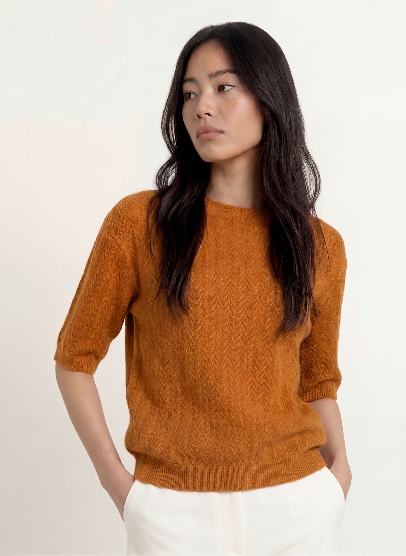 MORE & MORE Strickshirt mit 3/4-Arm: BRAUN