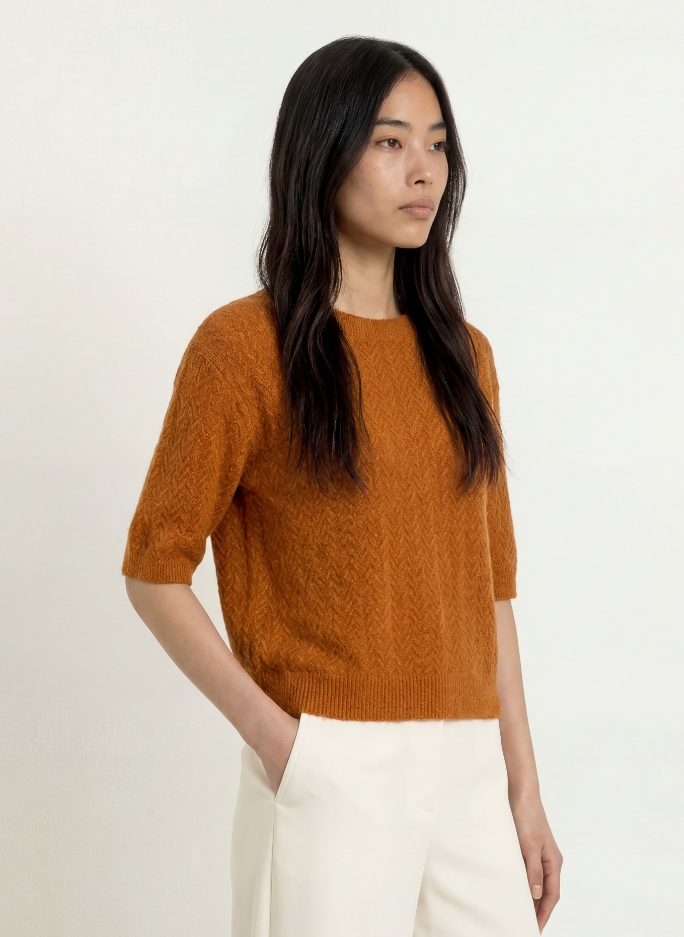 MORE & MORE Strickshirt mit 3/4-Arm: BRAUN