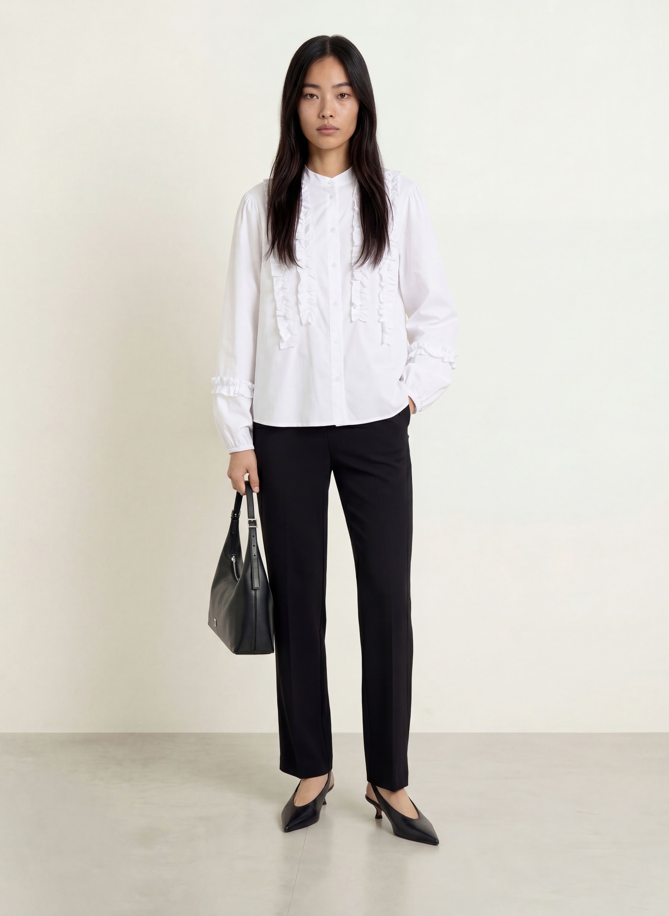 MORE & MORE Blouse with ruffles: WHITE