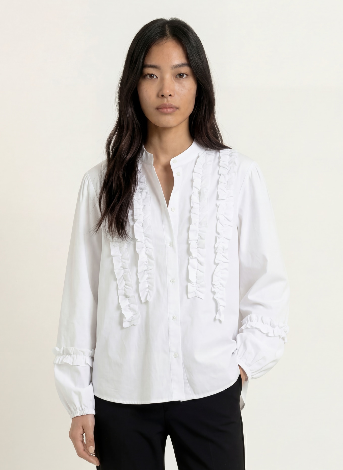MORE & MORE Blouse with ruffles: WHITE