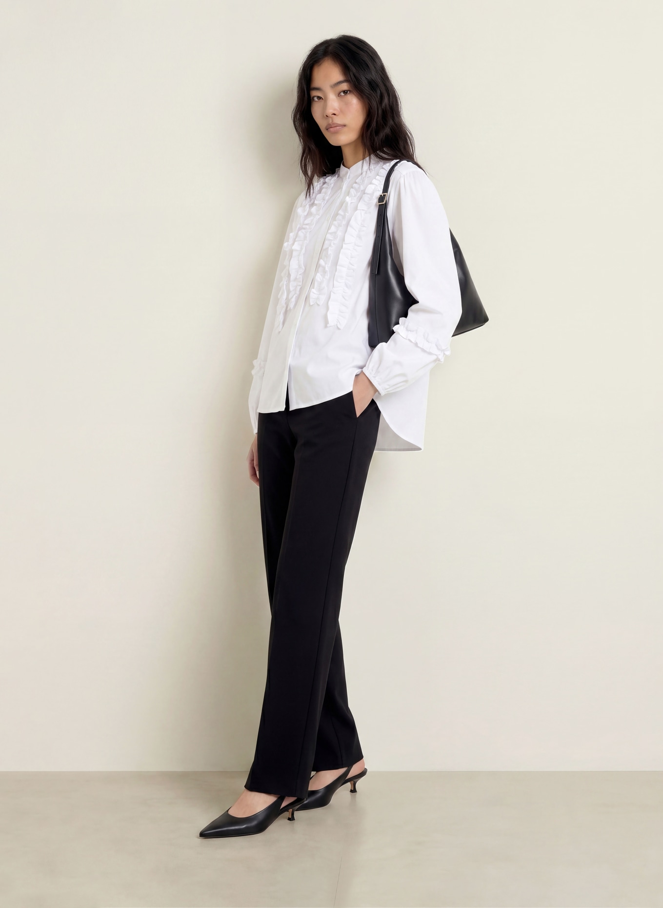 MORE & MORE Blouse with ruffles: WHITE