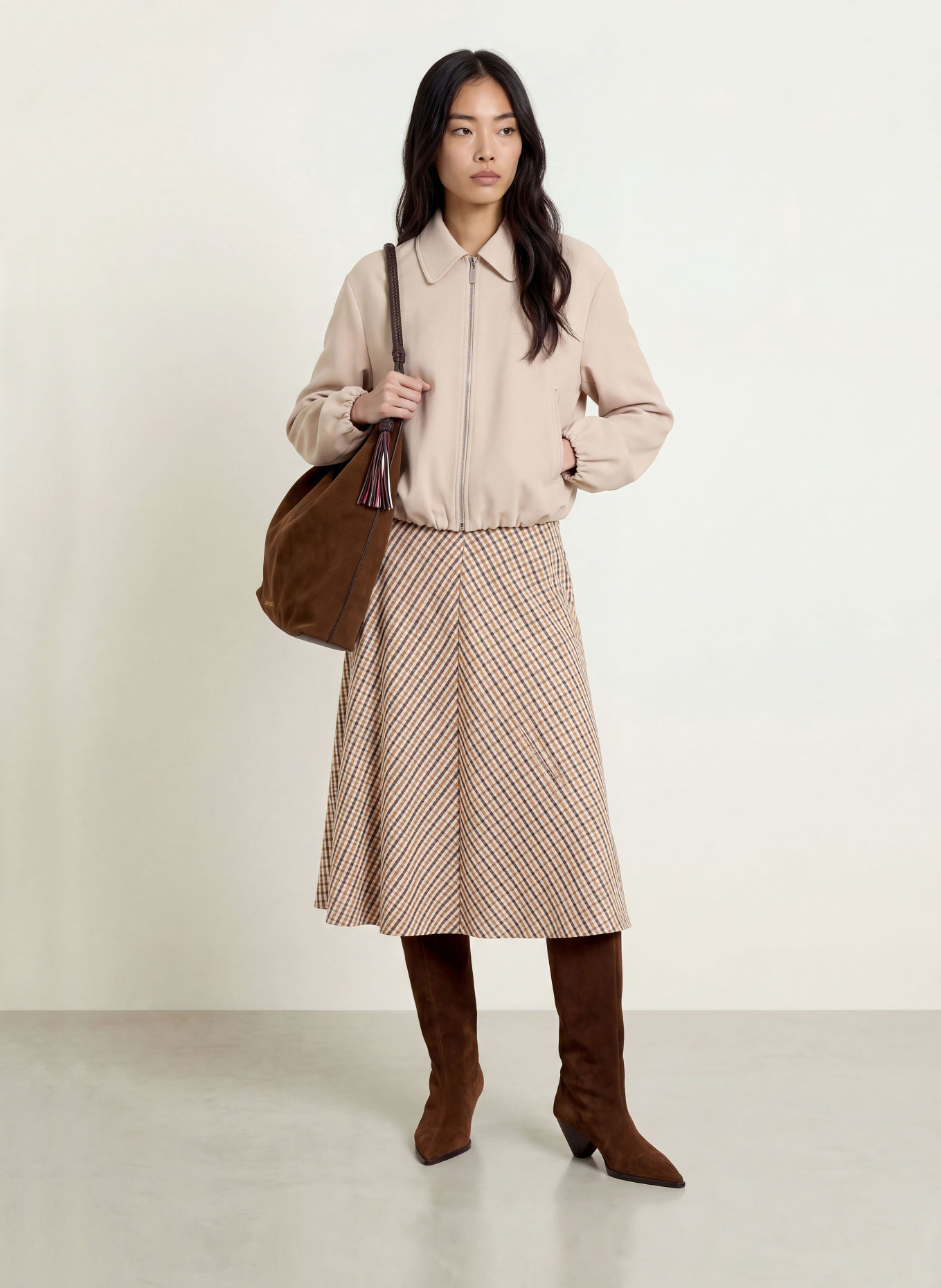 MORE & MORE Rok: COGNAC / BEIGE / DONKERBLAUW