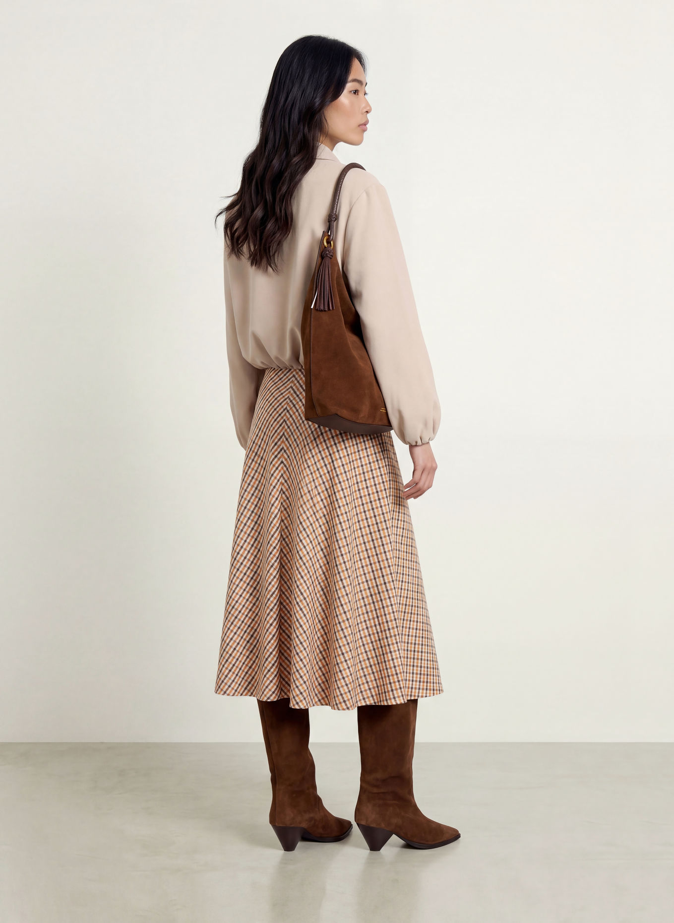 MORE & MORE Rok: COGNAC / BEIGE / DONKERBLAUW