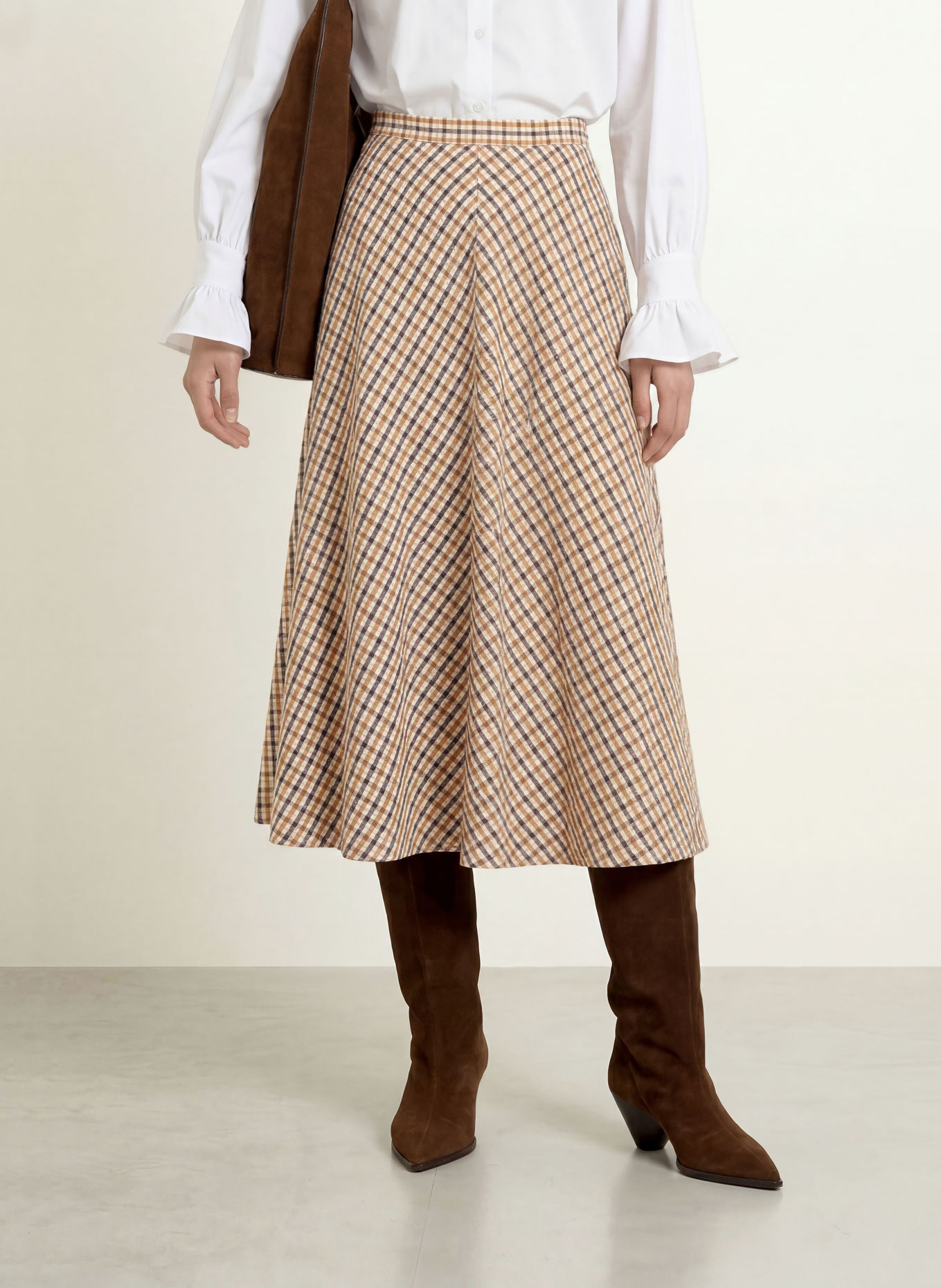 MORE & MORE Rok: COGNAC / BEIGE / DONKERBLAUW