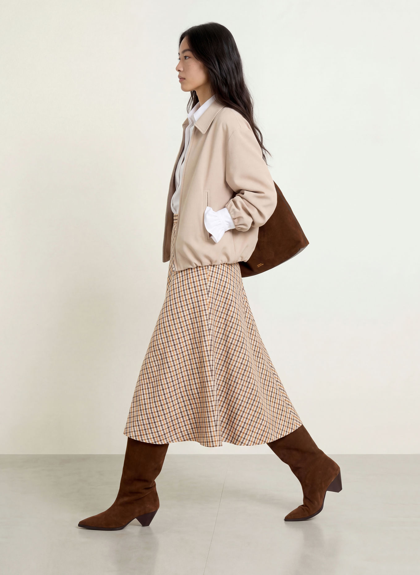MORE & MORE Rok: COGNAC / BEIGE / DONKERBLAUW