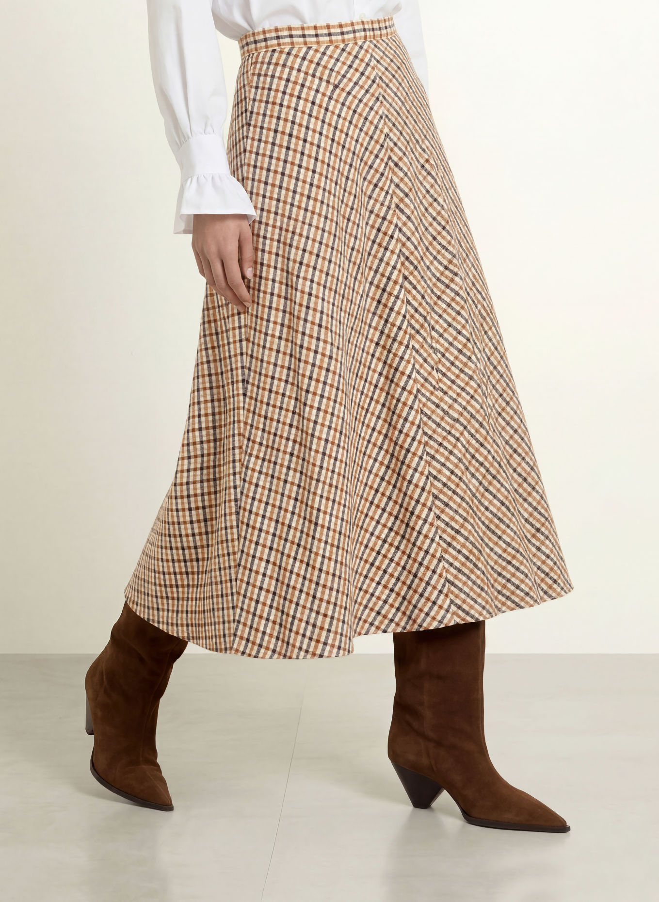 MORE & MORE Rok: COGNAC / BEIGE / DONKERBLAUW