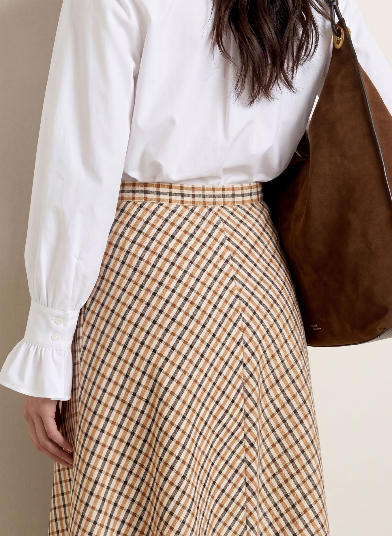 MORE & MORE Rok: COGNAC / BEIGE / DONKERBLAUW