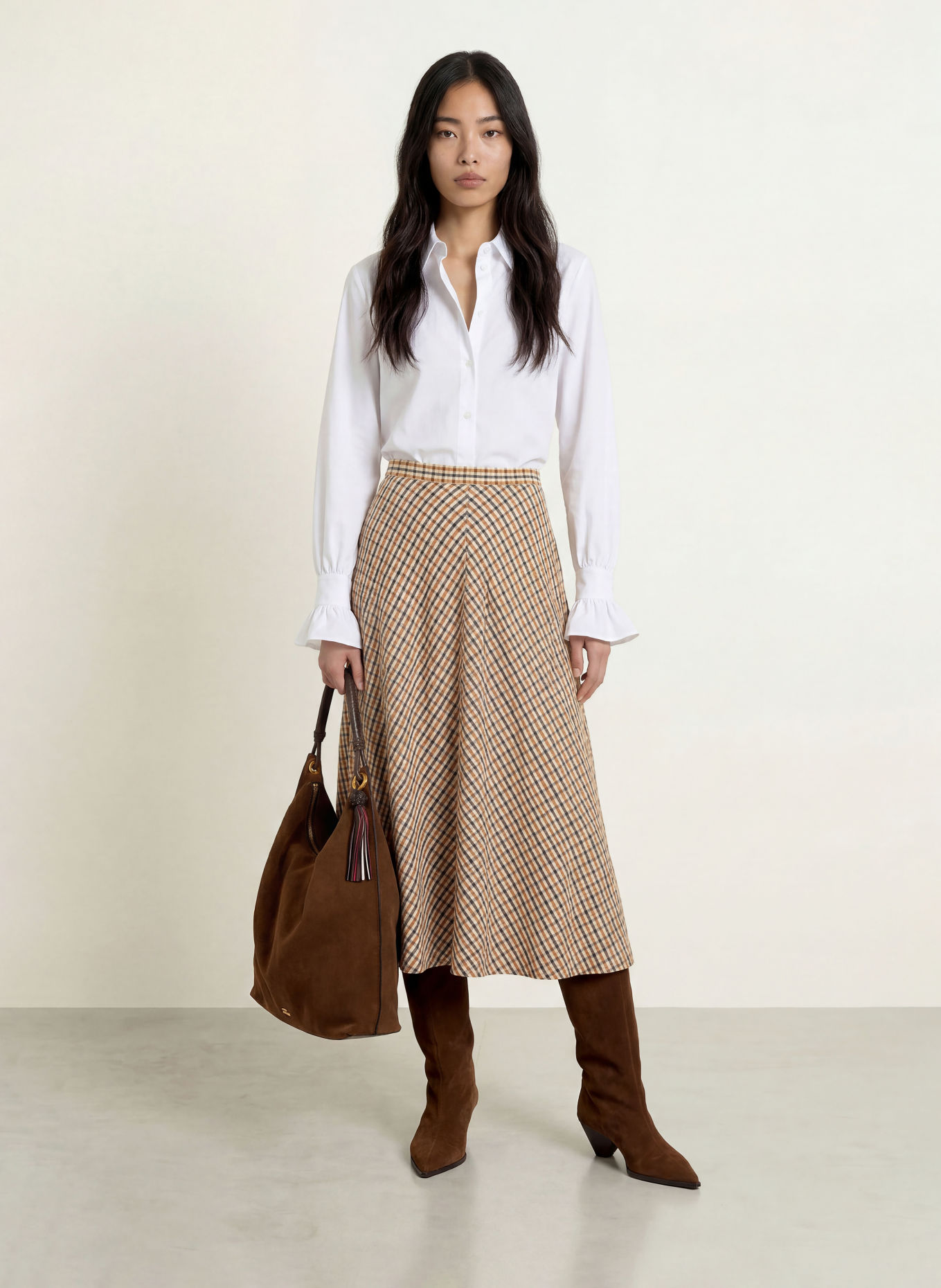 MORE & MORE Ruffled shirt blouse: WHITE