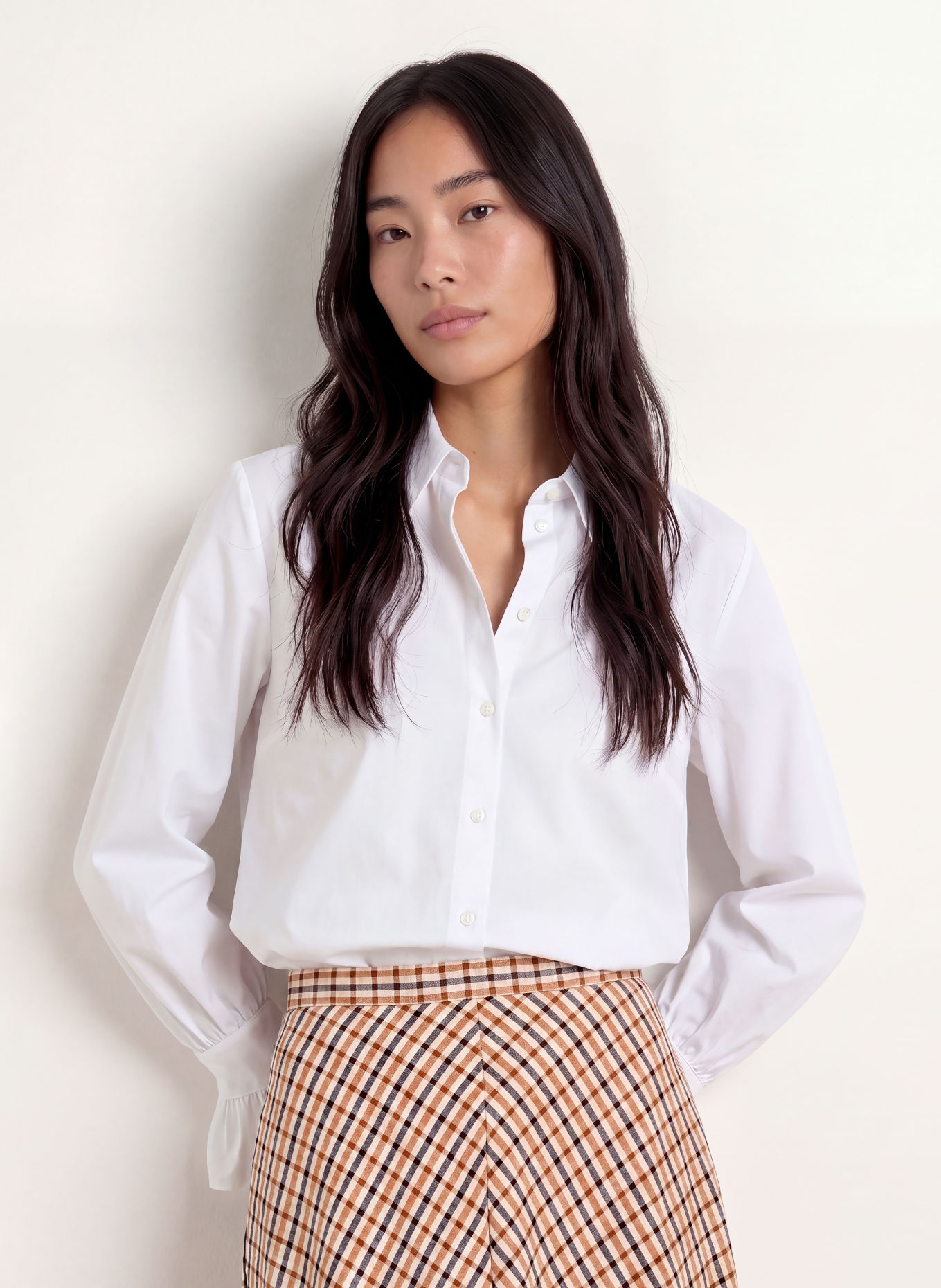 MORE & MORE Ruffled shirt blouse: WHITE