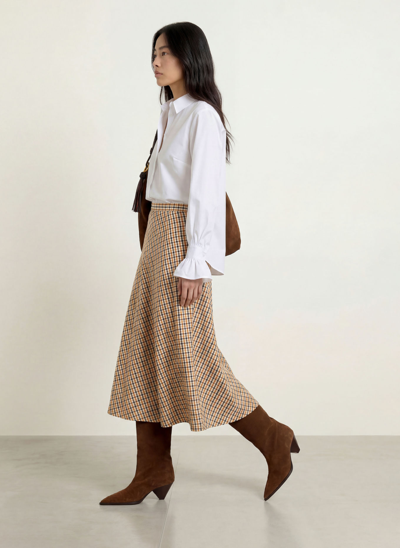MORE & MORE Ruffled shirt blouse: WHITE