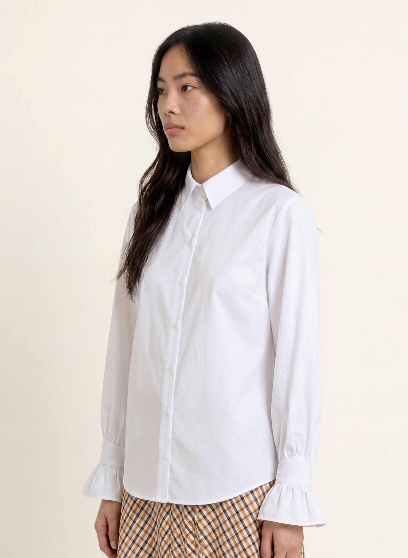 MORE & MORE Ruffled shirt blouse: WHITE