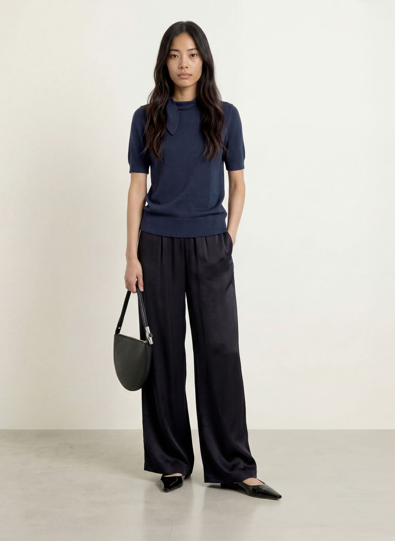 MORE & MORE Strickshirt mit Schluppe: DUNKELBLAU