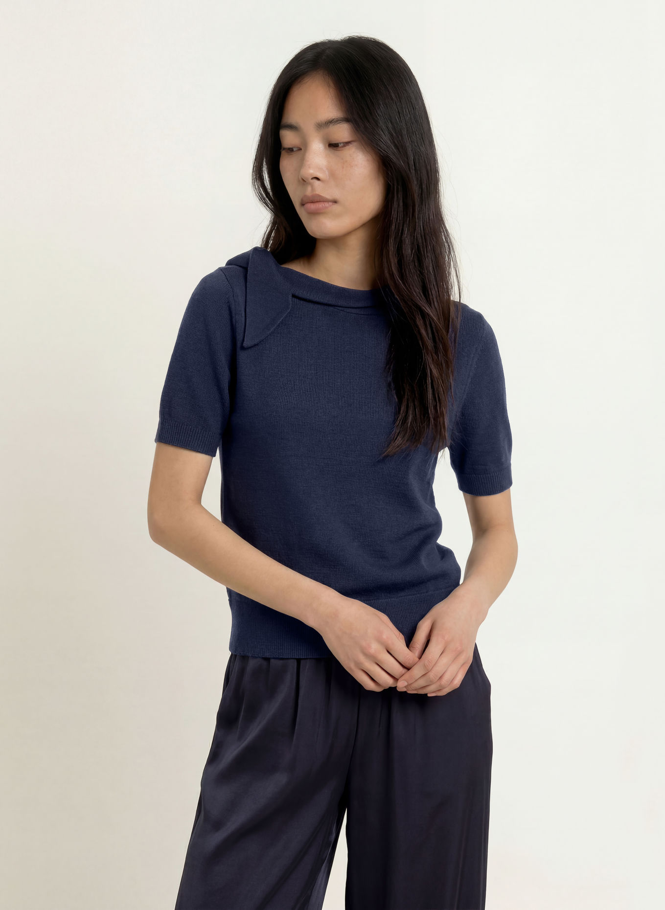 MORE & MORE Strickshirt mit Schluppe: DUNKELBLAU