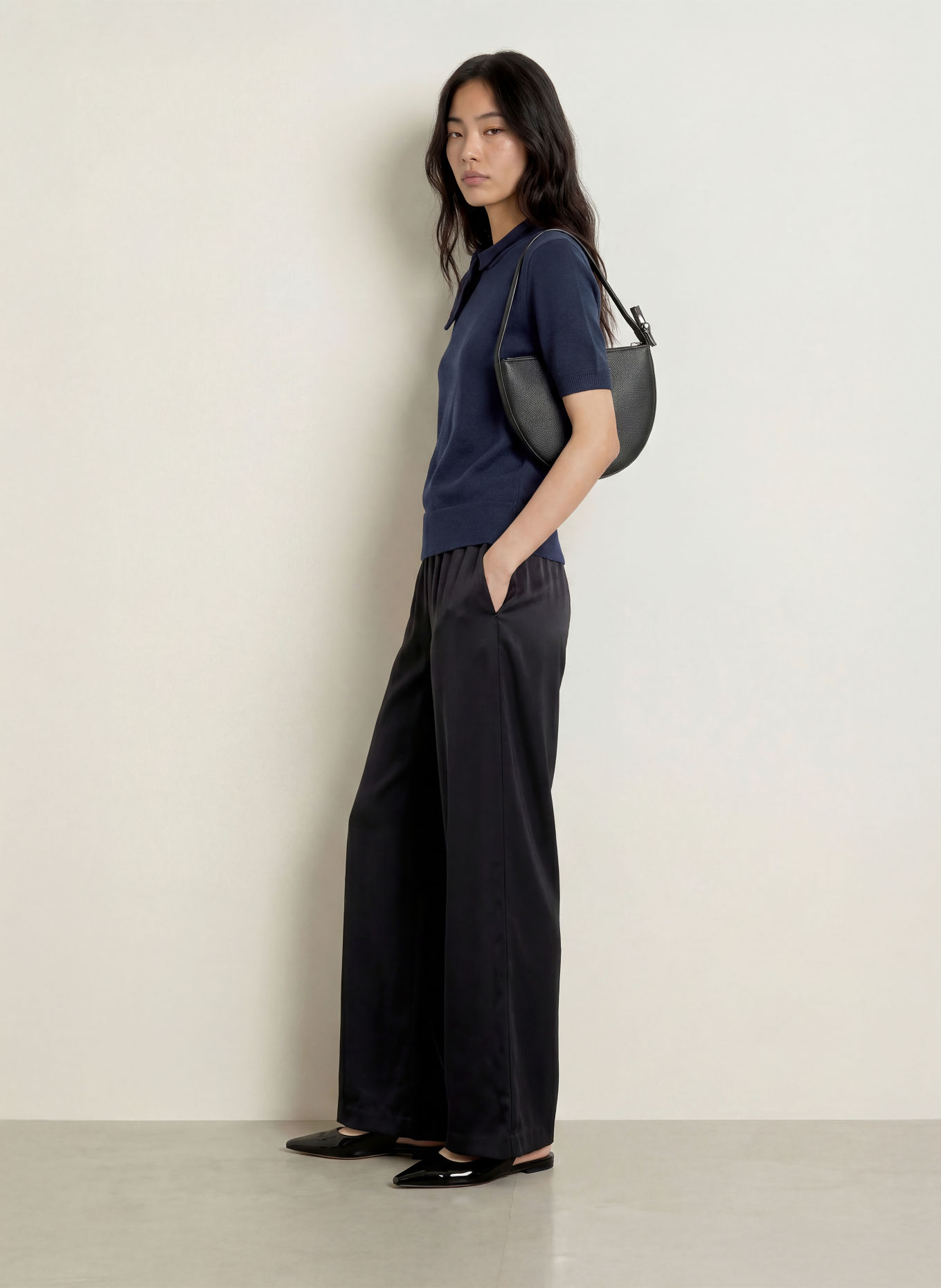 MORE & MORE Strickshirt mit Schluppe: DUNKELBLAU