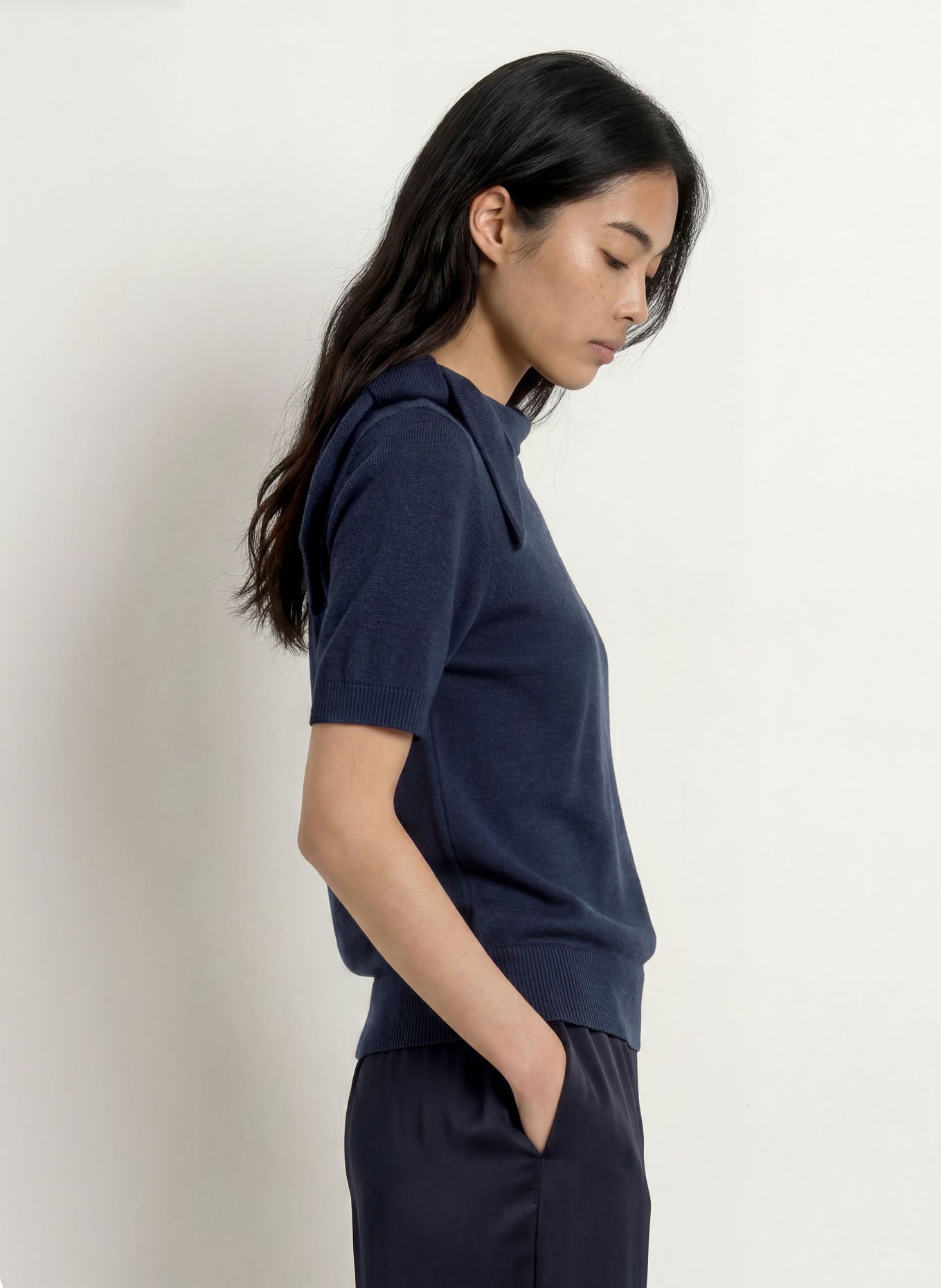 MORE & MORE Strickshirt mit Schluppe: DUNKELBLAU