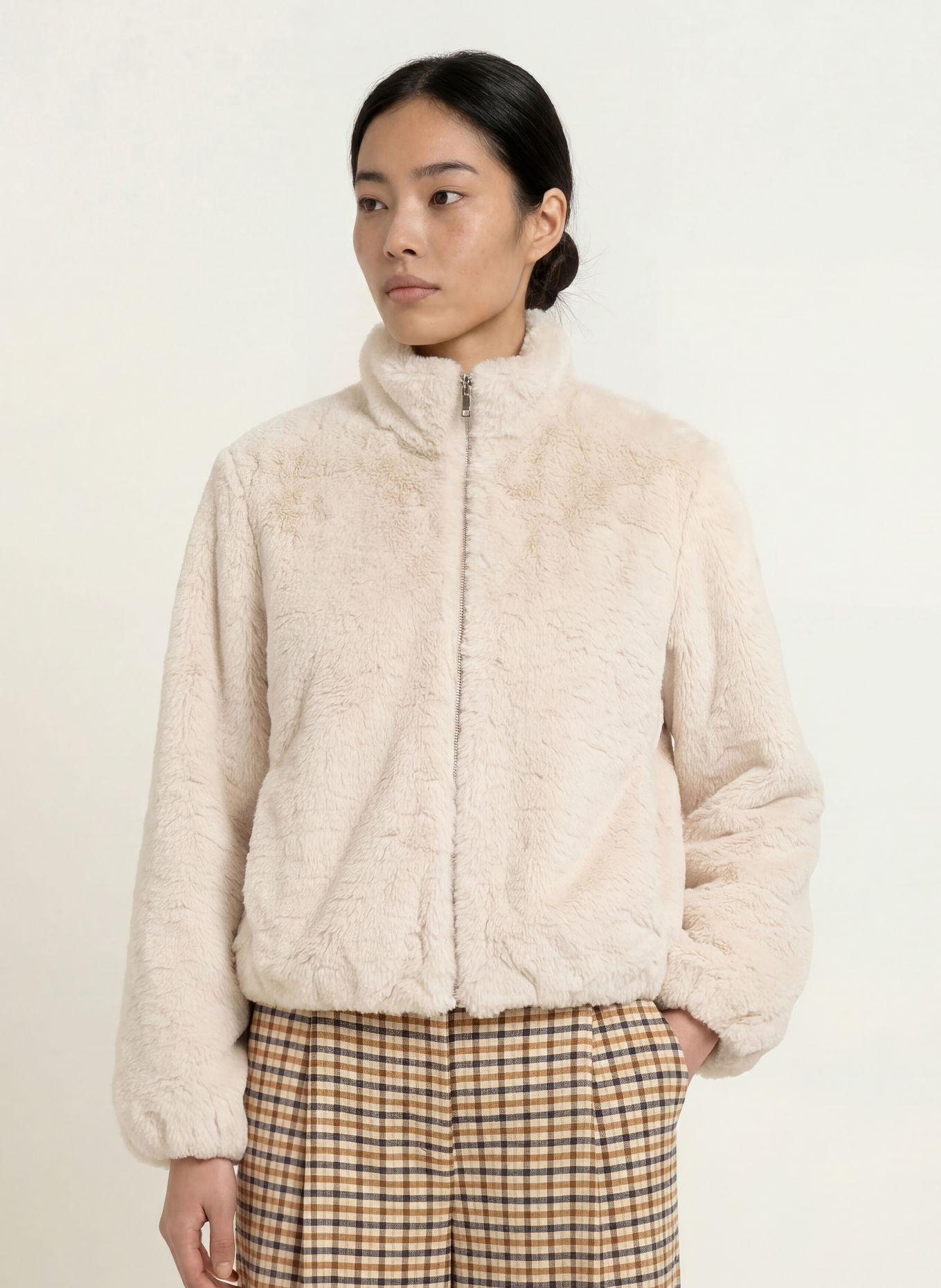 MORE & MORE Blouson van imitatiebont: ECRU