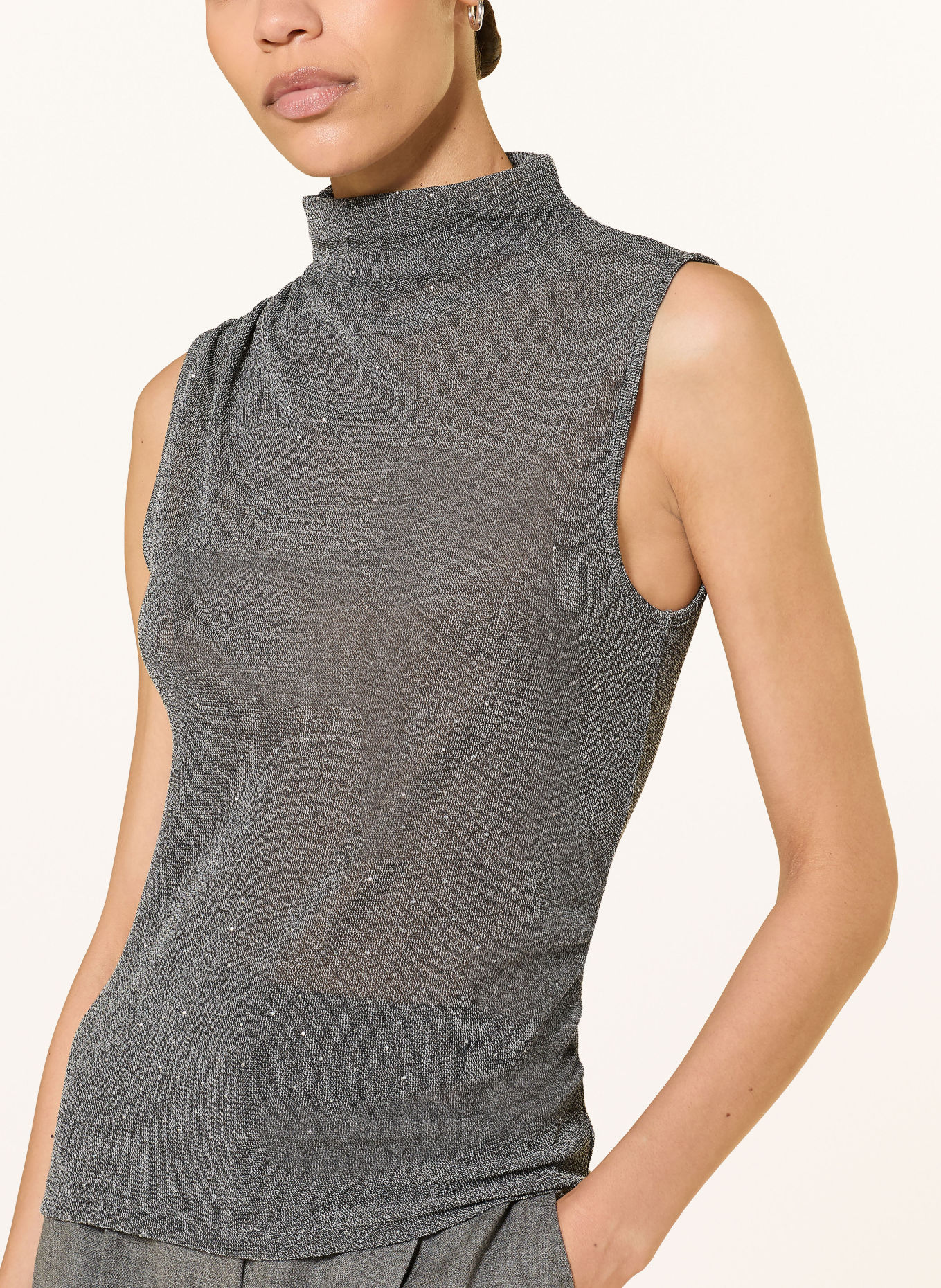 LUISA CERANO Top with decorative beads: GRAY