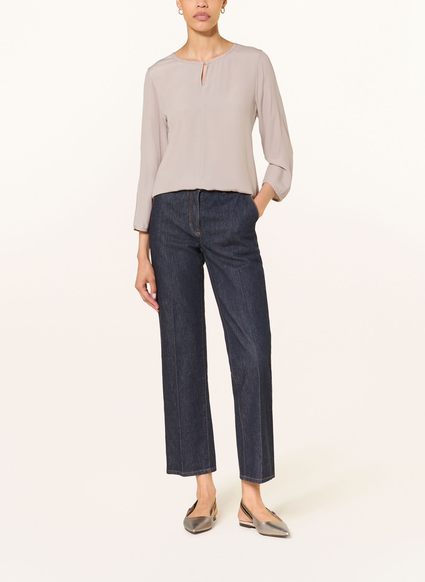 LUISA CERANO Shirt blouse in a mix of materials with 3/4 sleeves: TAUPE