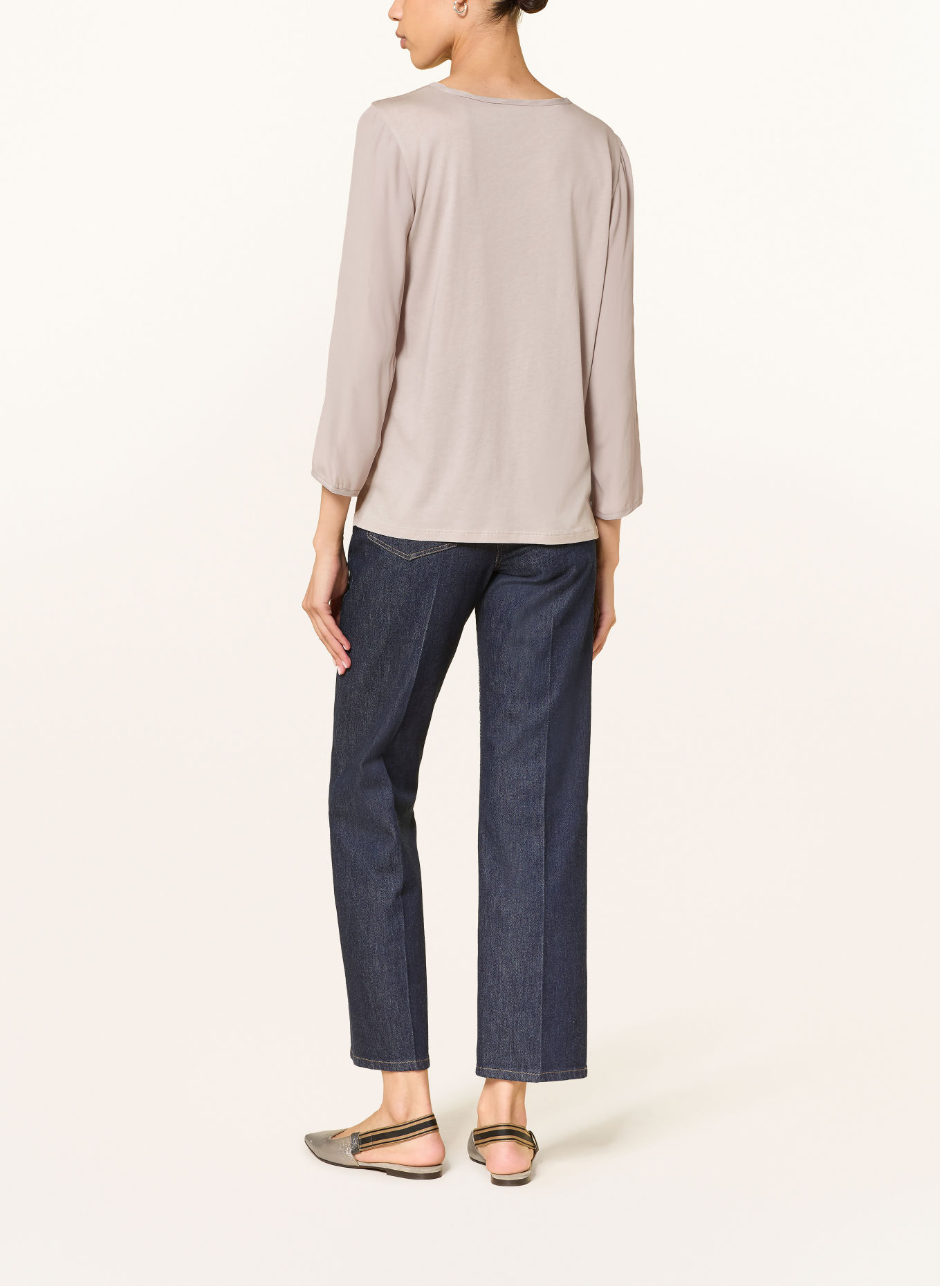 LUISA CERANO Shirt blouse in a mix of materials with 3/4 sleeves: TAUPE
