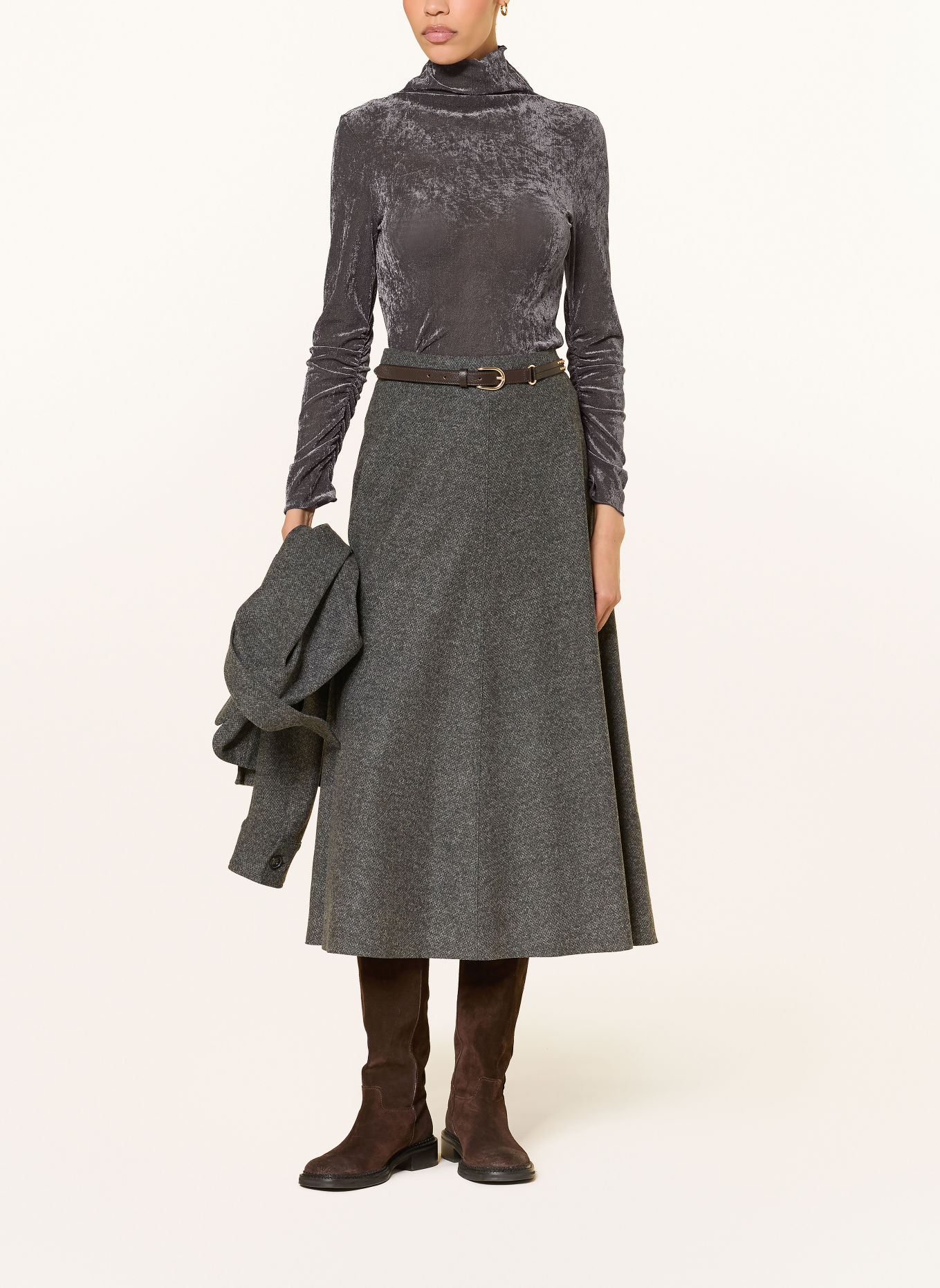 LUISA CERANO Mesh turtleneck top: DARK GRAY