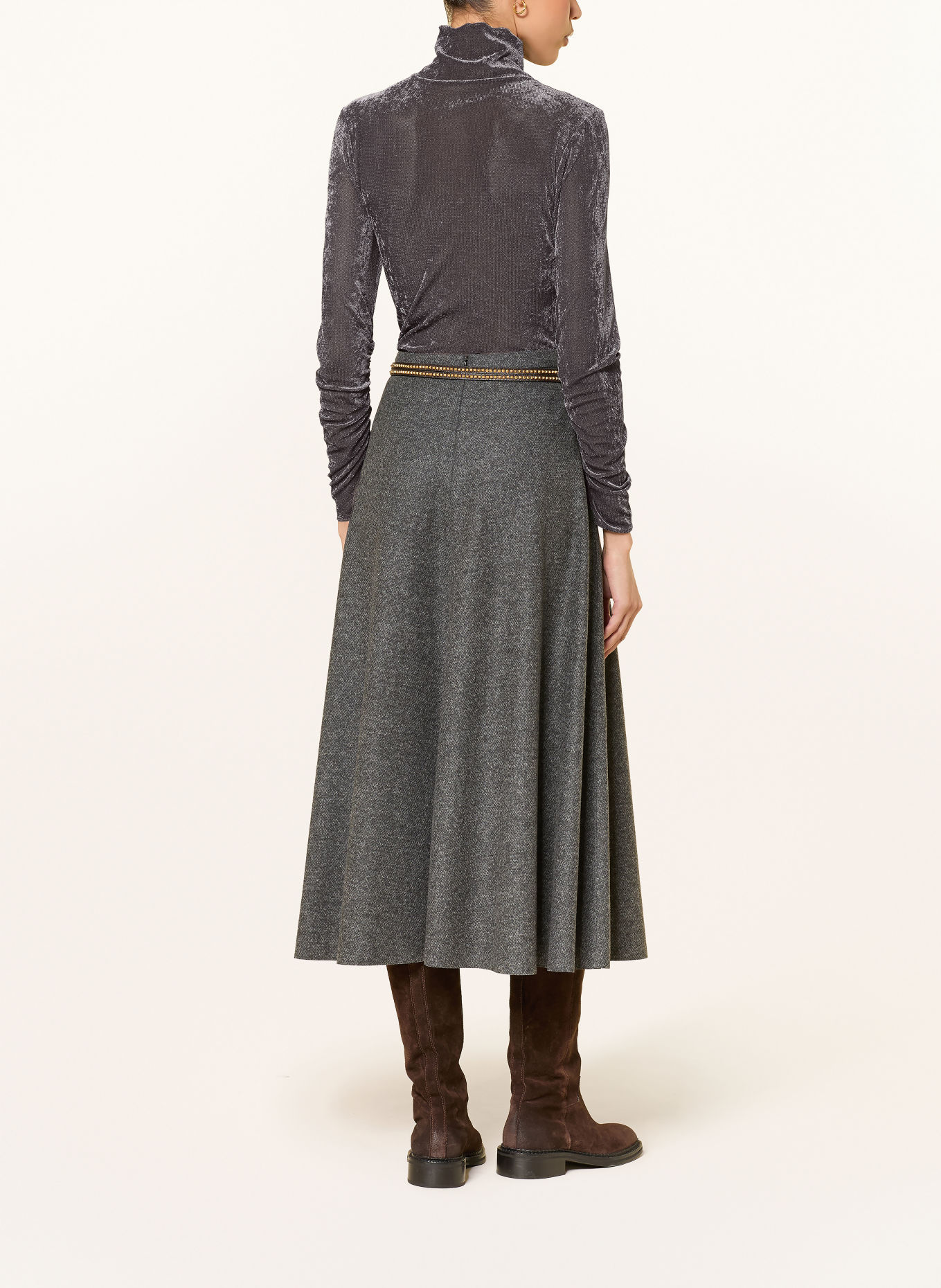 LUISA CERANO Mesh turtleneck top: DARK GRAY