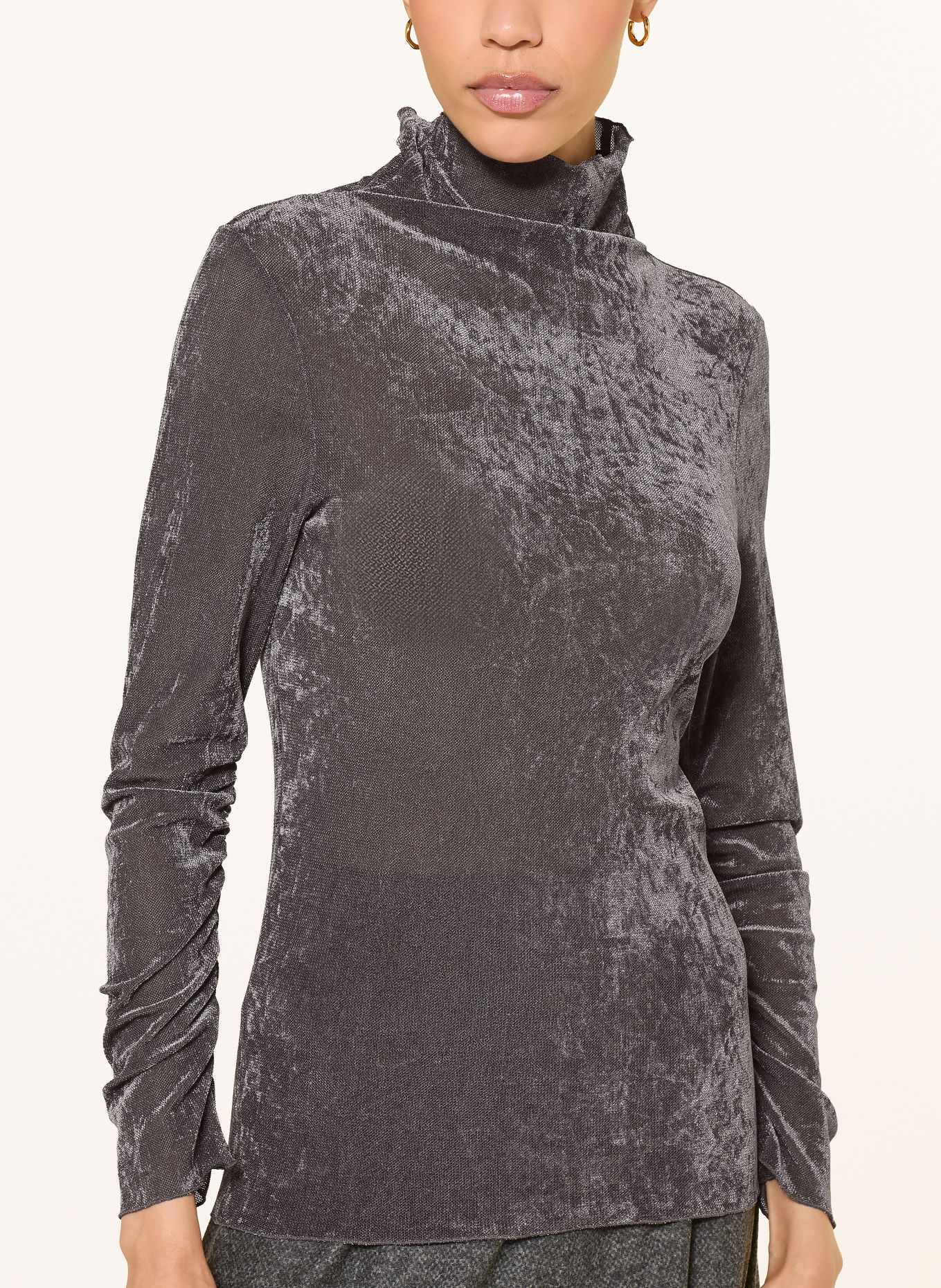 LUISA CERANO Mesh turtleneck top: DARK GRAY